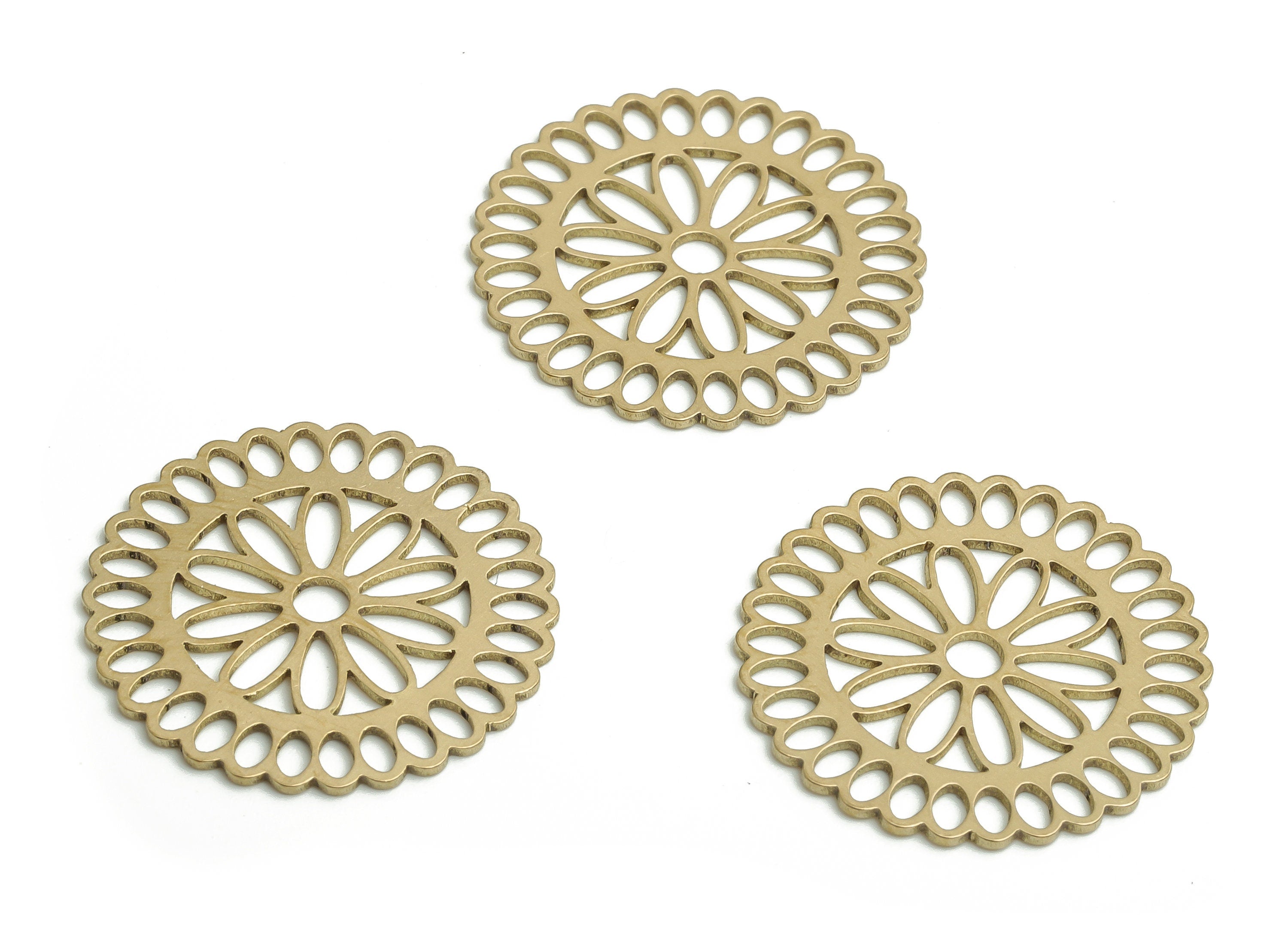 Brass Round Earring Connectors - Raw Brass Flower Charms and Pendant - Jewelry Making Supplies - 19.57x19.57x0.64mm - PP4780 - DOMEDBAZAAR