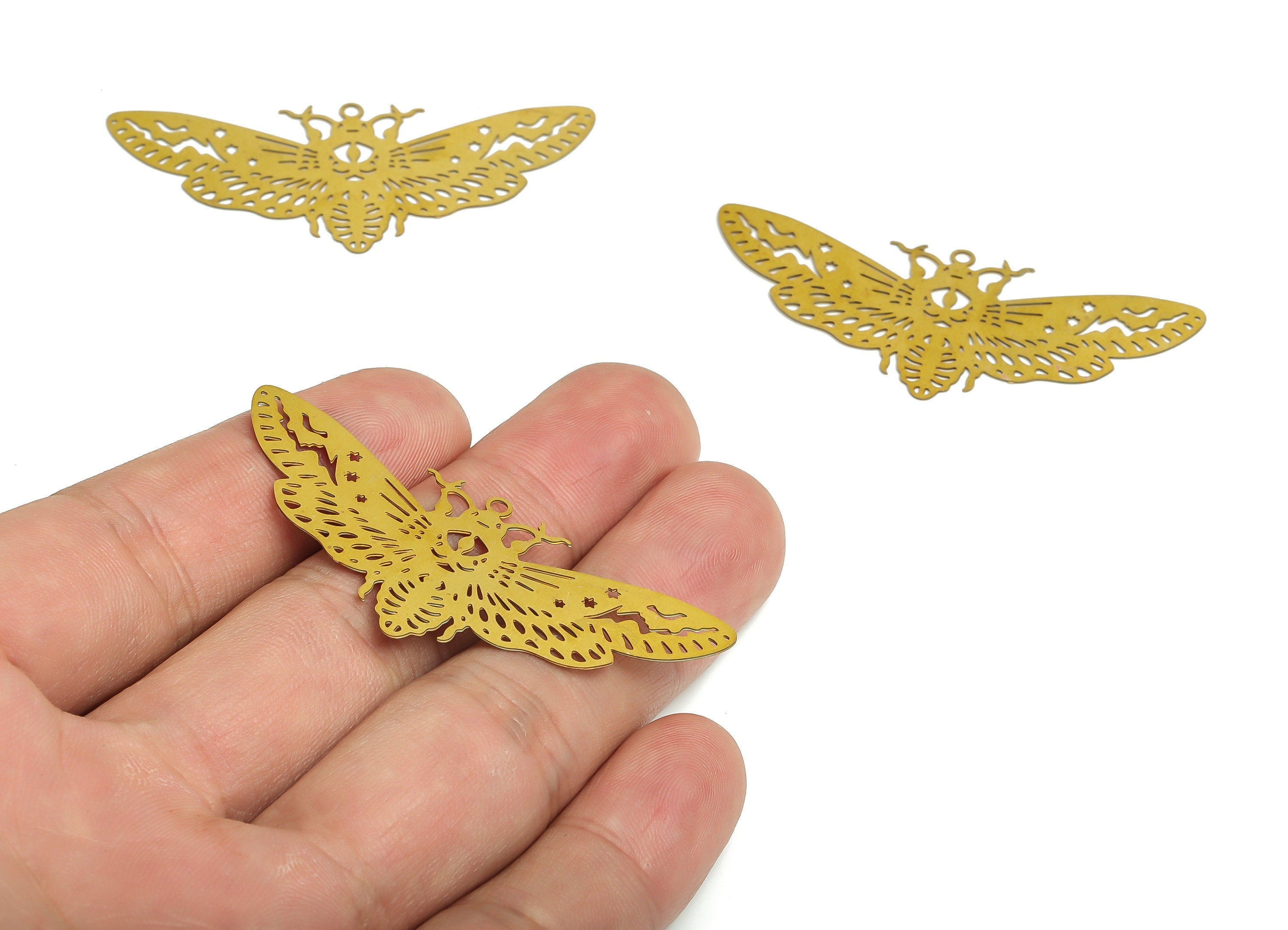 Raw Brass Moth Charm - Raw Brass Moth Pendant – Brass Moth Findings - DIY Earring Charm - 54.08x35.61x0.36mm - JJB6794 - DOMEDBAZAAR