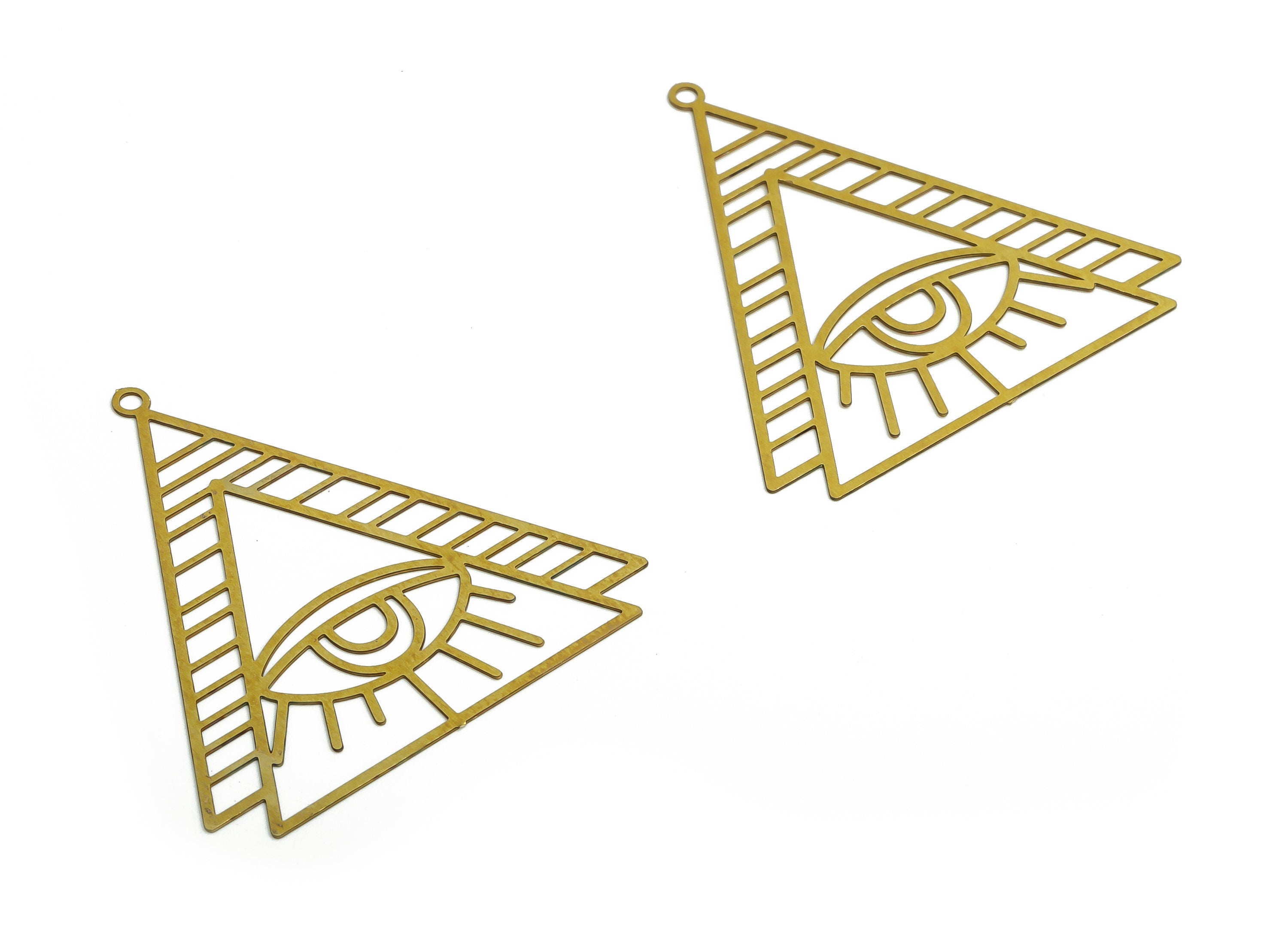 Brass Triangle Eyelash Earring Charms - Raw Brass Eye Pendant - Jewelry Making Supplies - 37.33x36.15x0.29mm - JJB6773 - DOMEDBAZAAR