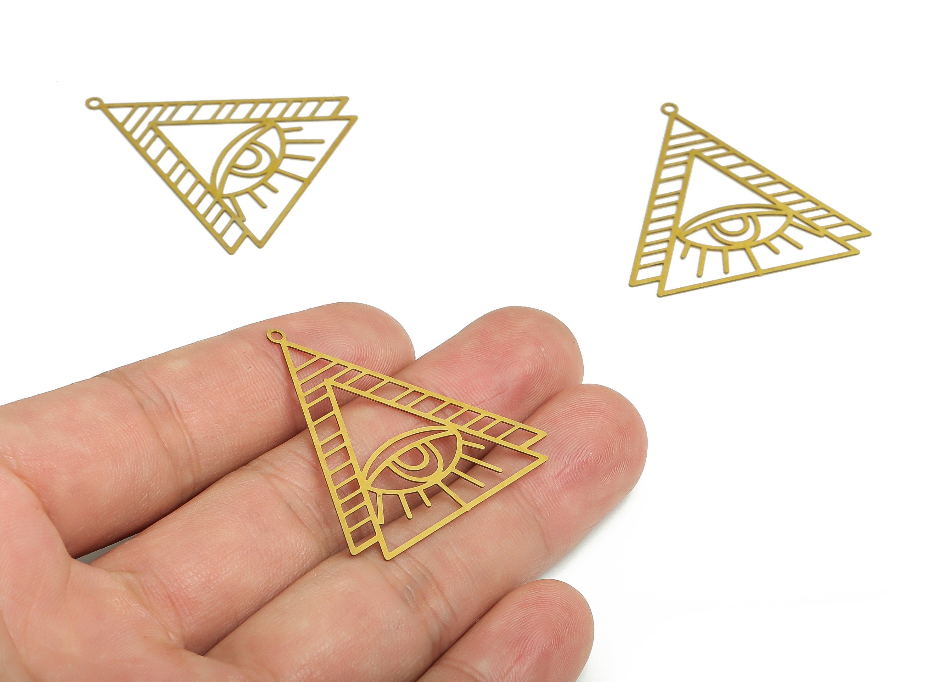 Brass Triangle Eyelash Earring Charms - Raw Brass Eye Pendant - Jewelry Making Supplies - 37.33x36.15x0.29mm - JJB6773 - DOMEDBAZAAR