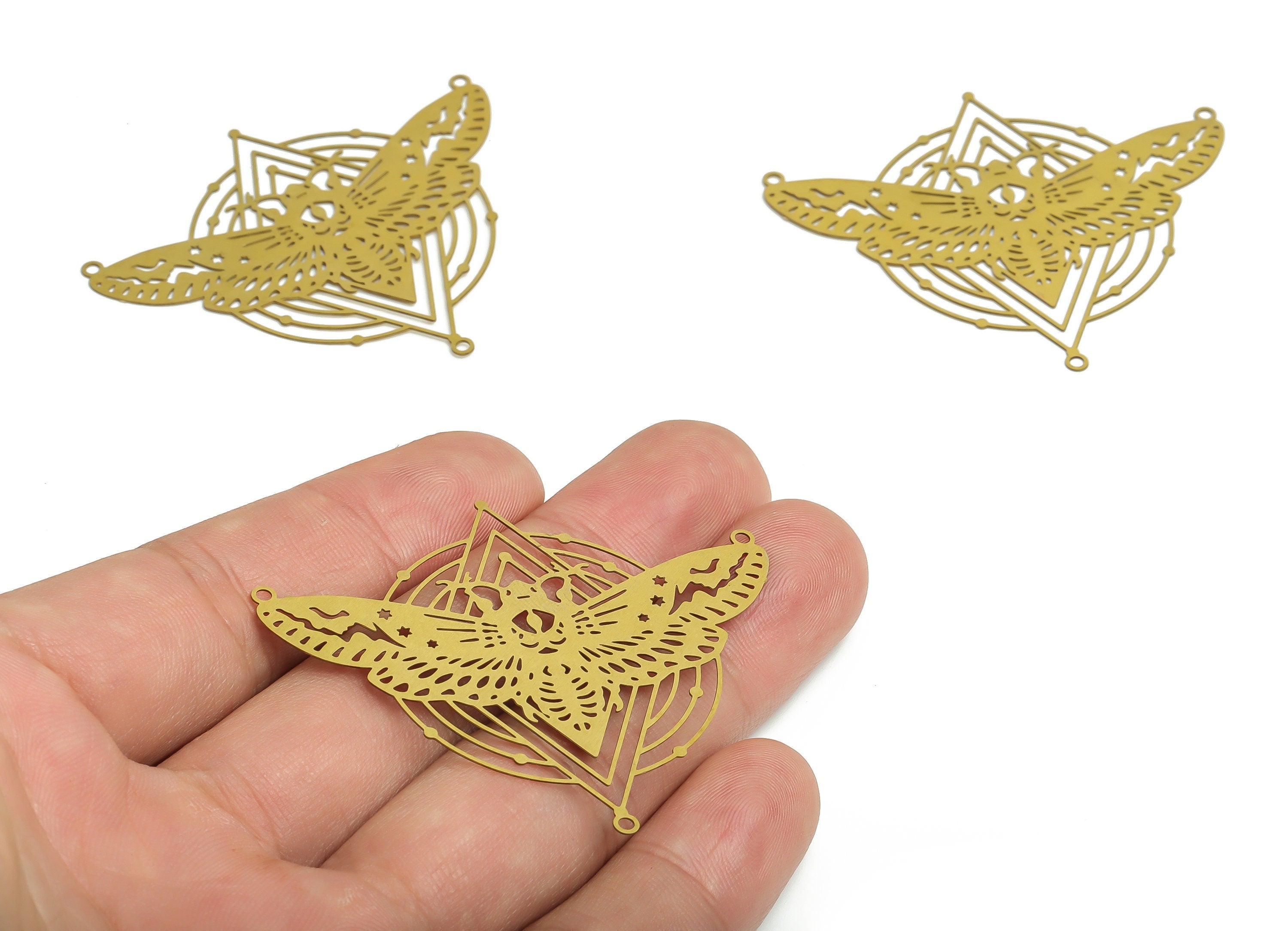 Brass Moth Round Earring Connectors - Raw Brass Rhombic Pendant Charm – Butterfly Charms - Jewelry Supplies -54.5x46.74x0.33mm- JJB6771 - DOMEDBAZAAR