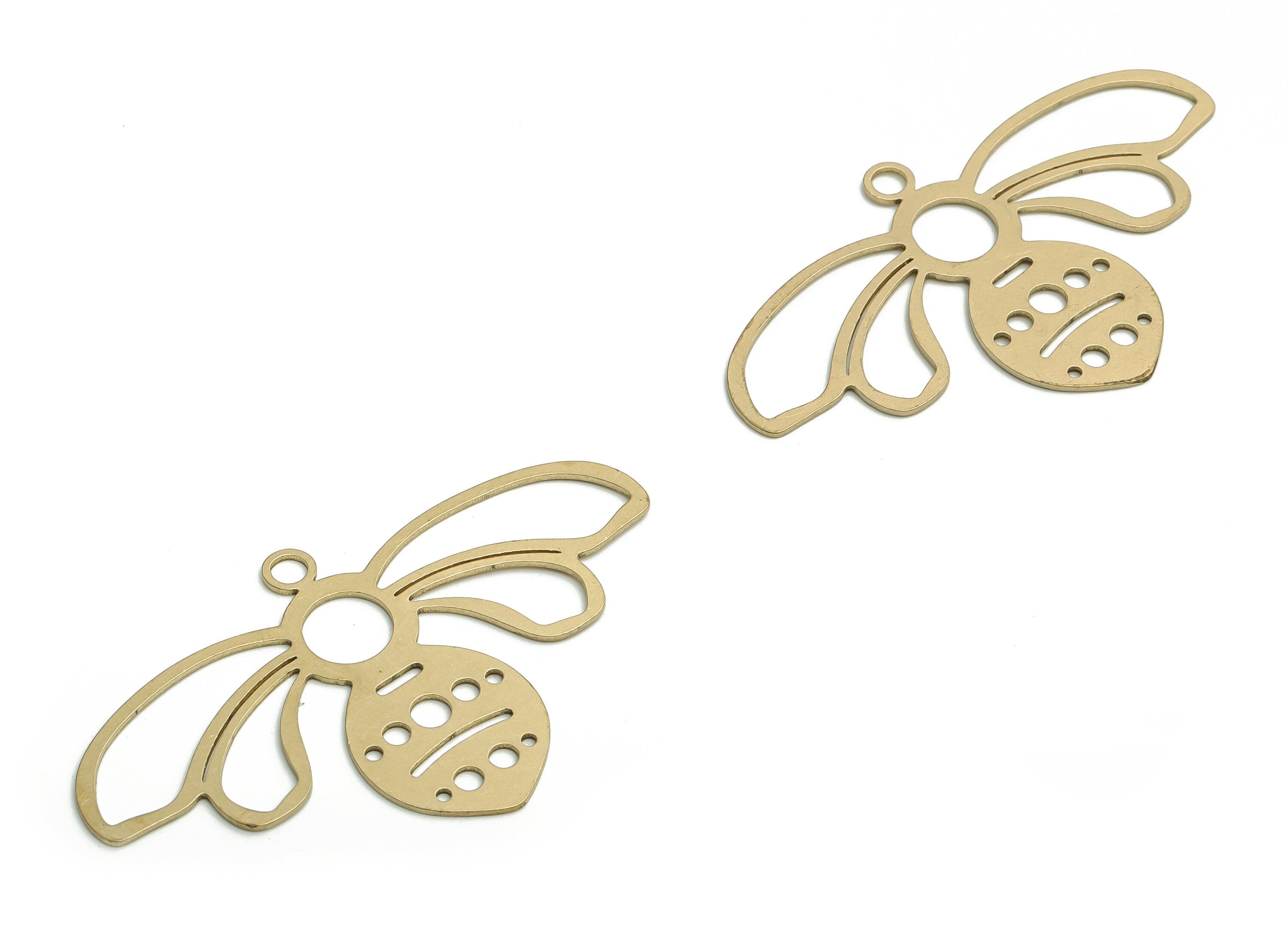 Brass Bee Earring Charms - Raw Brass Bee Pendant - DIY Jewelry Making Supplies - 42.71x25.35x0.7mm - PP4631 - DOMEDBAZAAR