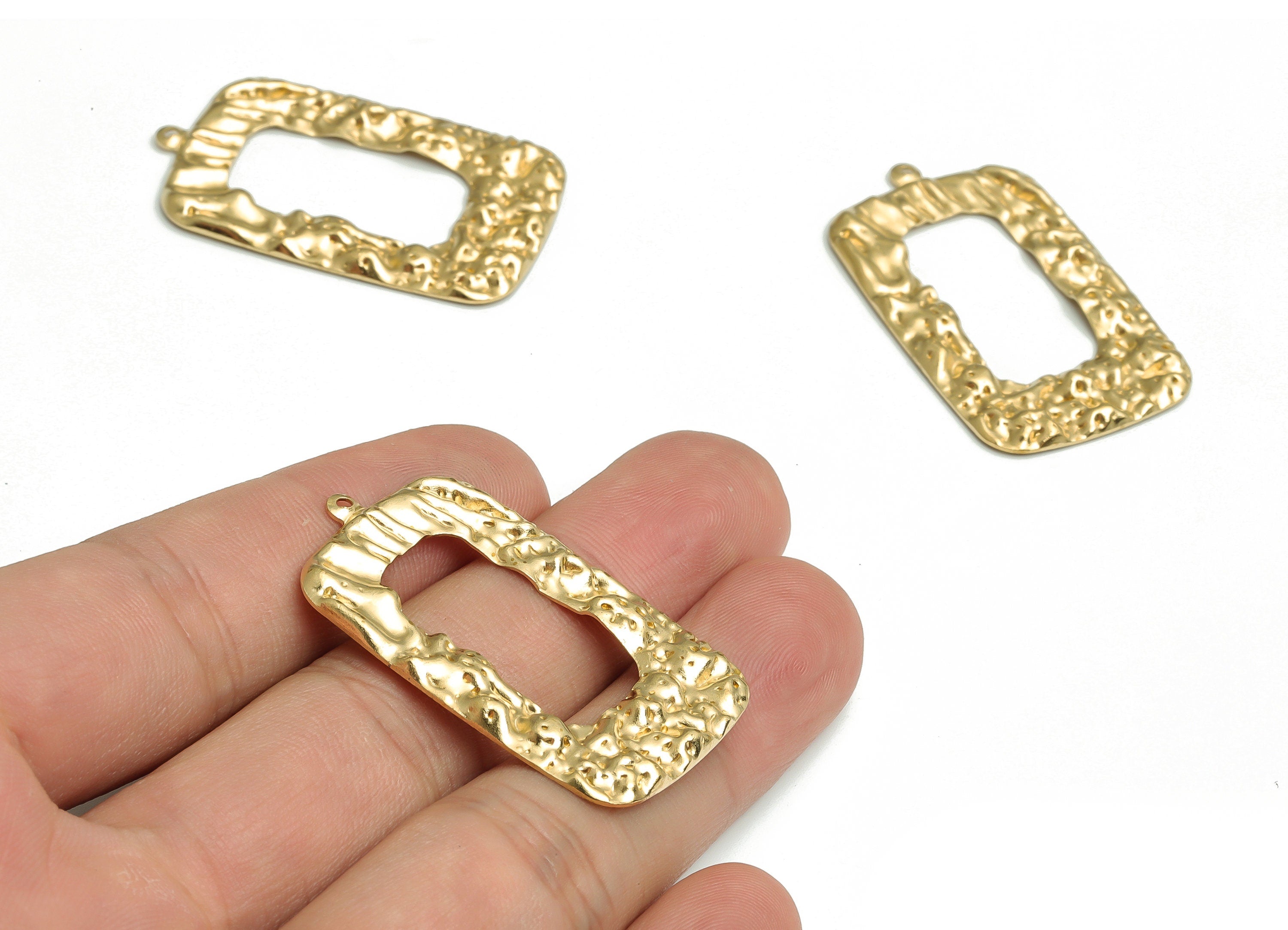 Brass Hammered Rectangle Earring Charms - Raw Brass Rectangle Pendant - DIY Jewelry Supplies - 40.67x24.31x1.93mm - PP4717 - DOMEDBAZAAR