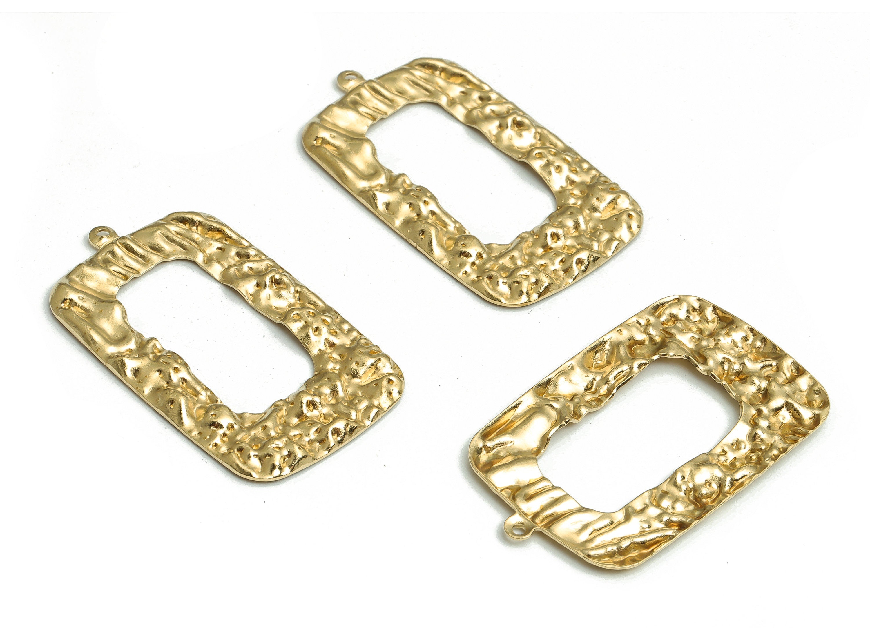 Brass Hammered Rectangle Earring Charms - Raw Brass Rectangle Pendant - DIY Jewelry Supplies - 40.67x24.31x1.93mm - PP4717 - DOMEDBAZAAR