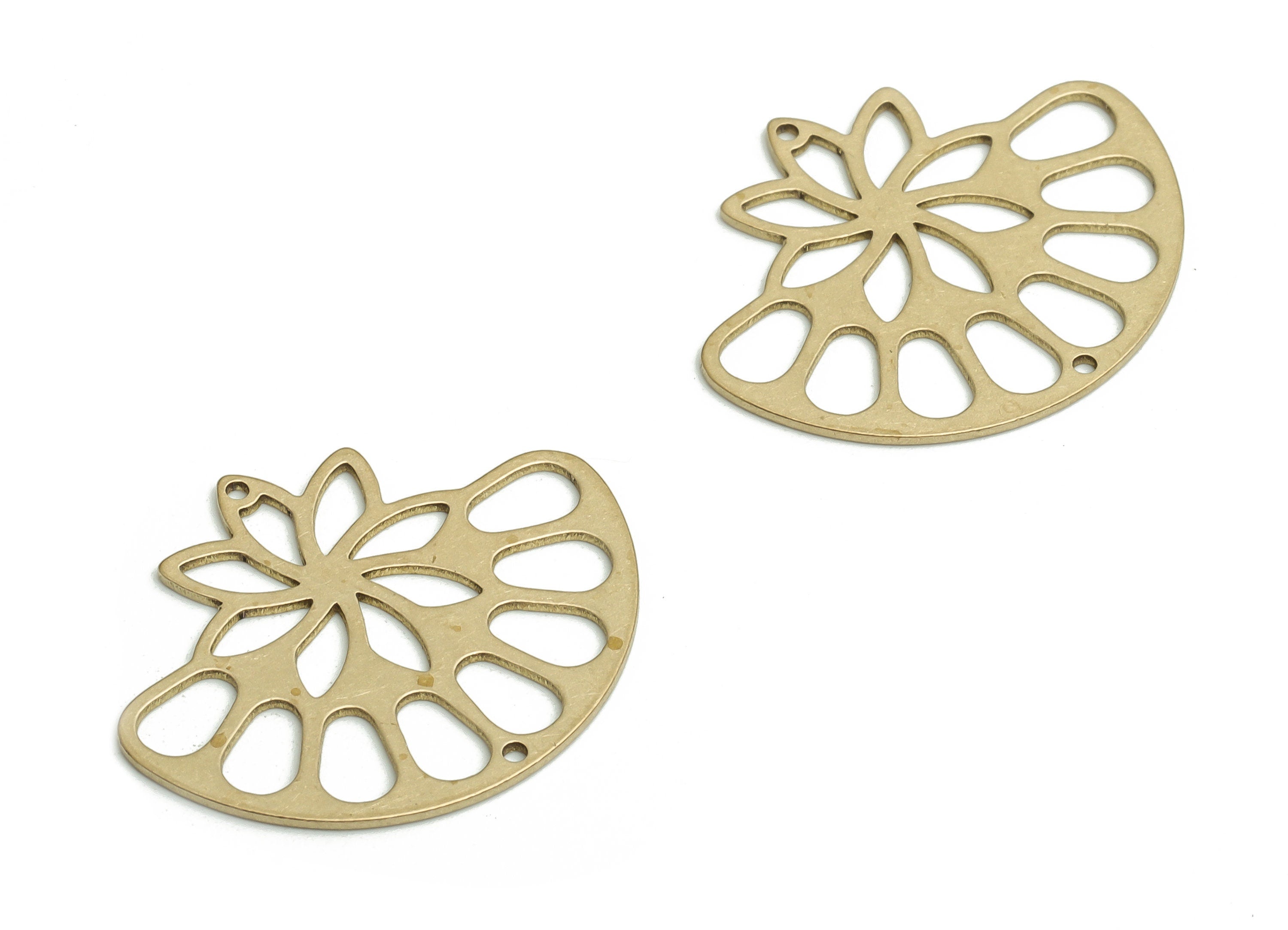 Brass Flower Earring Connectors - Raw Brass Flower Charms and Pendant - Jewelry Making Supplies - 24.83x20.26x0.62mm - PP4801 - DOMEDBAZAAR