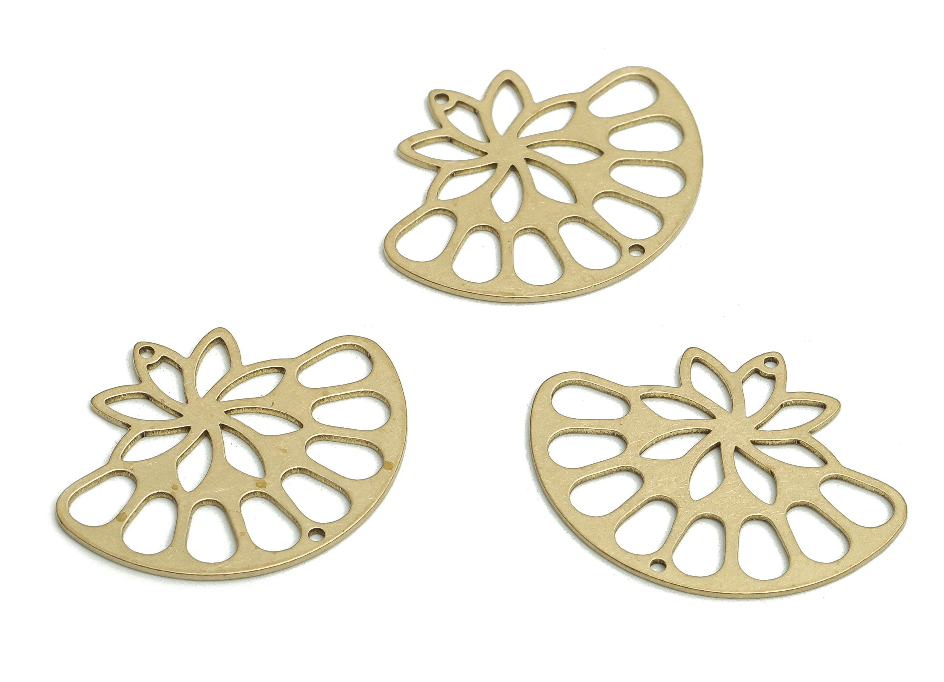 Brass Flower Earring Connectors - Raw Brass Flower Charms and Pendant - Jewelry Making Supplies - 24.83x20.26x0.62mm - PP4801 - DOMEDBAZAAR