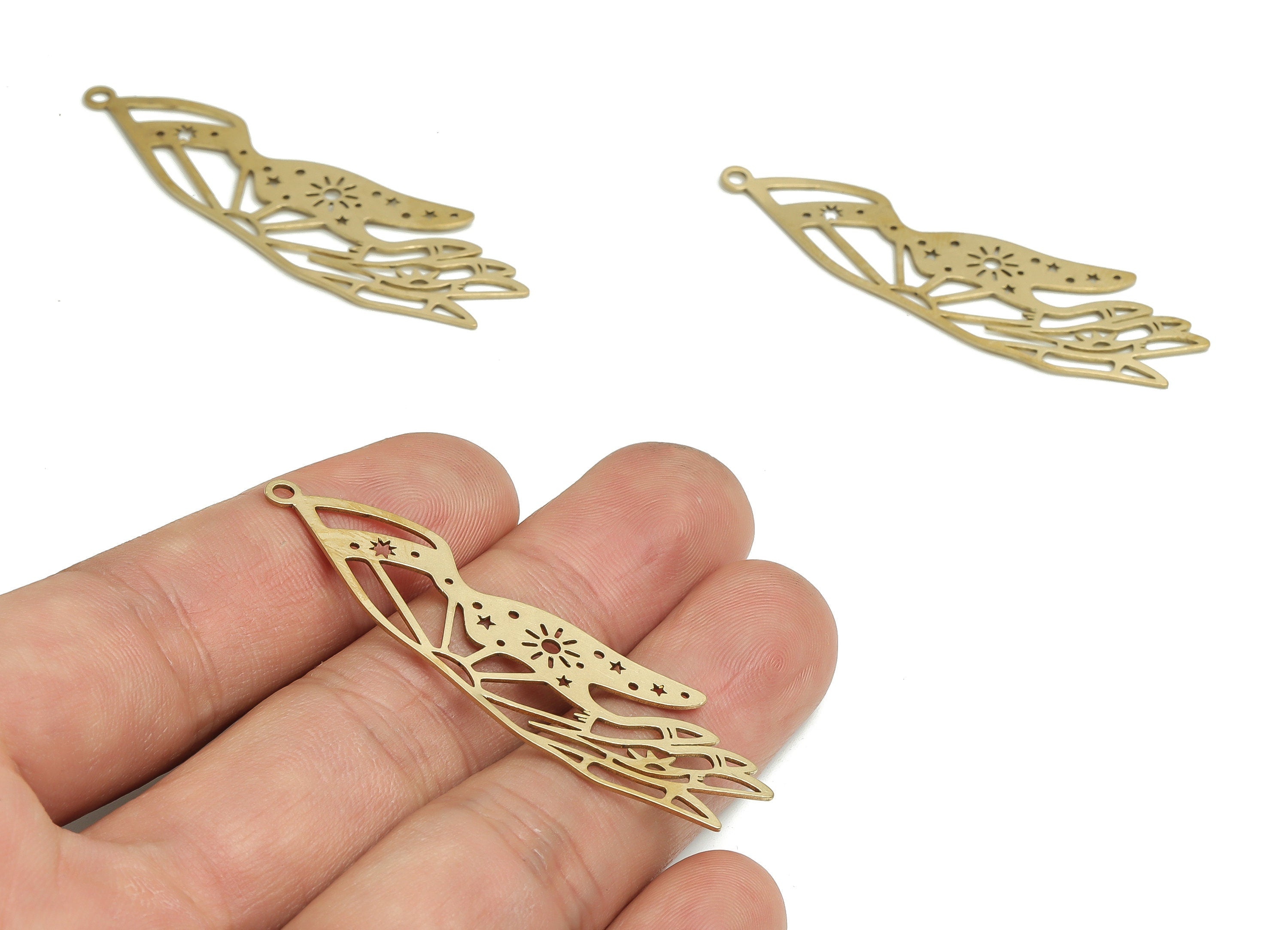 Brass Wing Earring Charms - Raw Brass Sun Star Pendant - Jewelry Making Supplies - 55.1x17.18x0.6mm - PP4809 - DOMEDBAZAAR