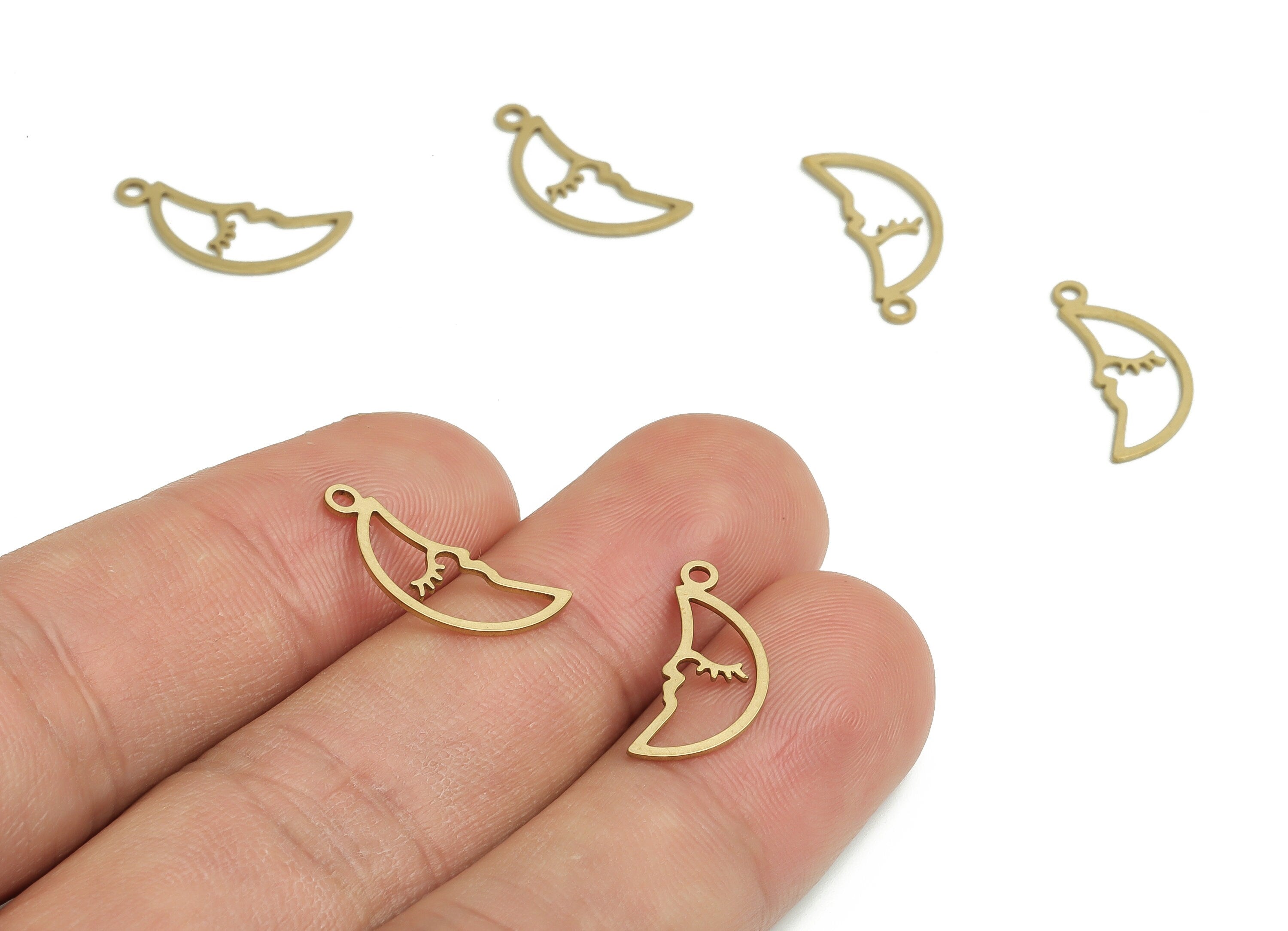 Brass Moon Face Earring Charms - Raw Brass Moon Face Pendant - DIY Jewelry Making Supplies - 18.15x7.89x0.59mm - PP4781 - DOMEDBAZAAR