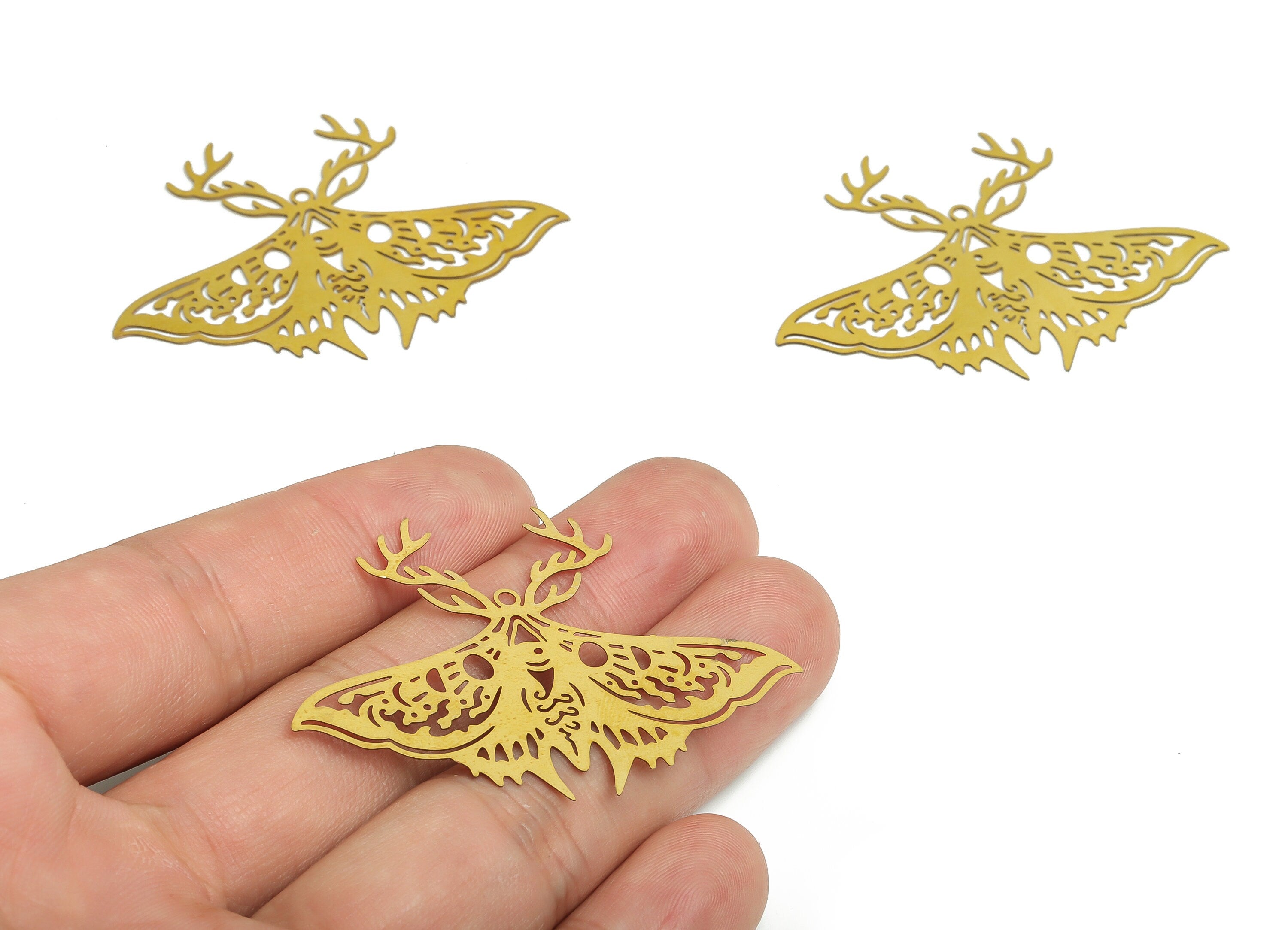Raw Brass Horn Moth Earring Charms - Brass Butterfly Moth Pendant - DIY Jewelry Supplies - 52.41x38.1x0.3mm - JJB6795 - DOMEDBAZAAR