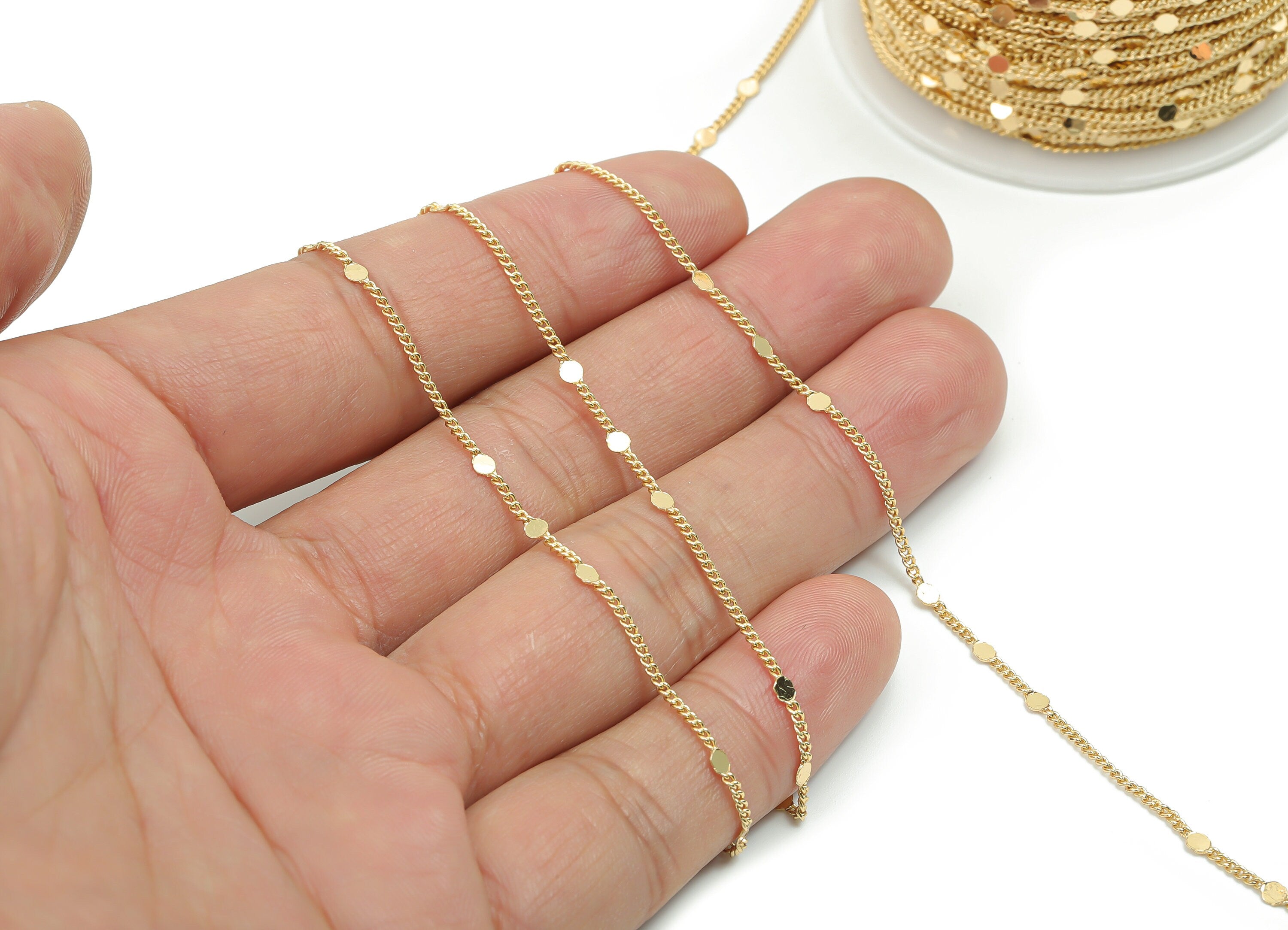 Hammer Round Satellite Curb Chain - 18K Real Gold Plated Brass Satellite Chain - Mini Link Soldered Curb Chain - 0.09"x0.09"x0.01" RGP4134 - DOMEDBAZAAR