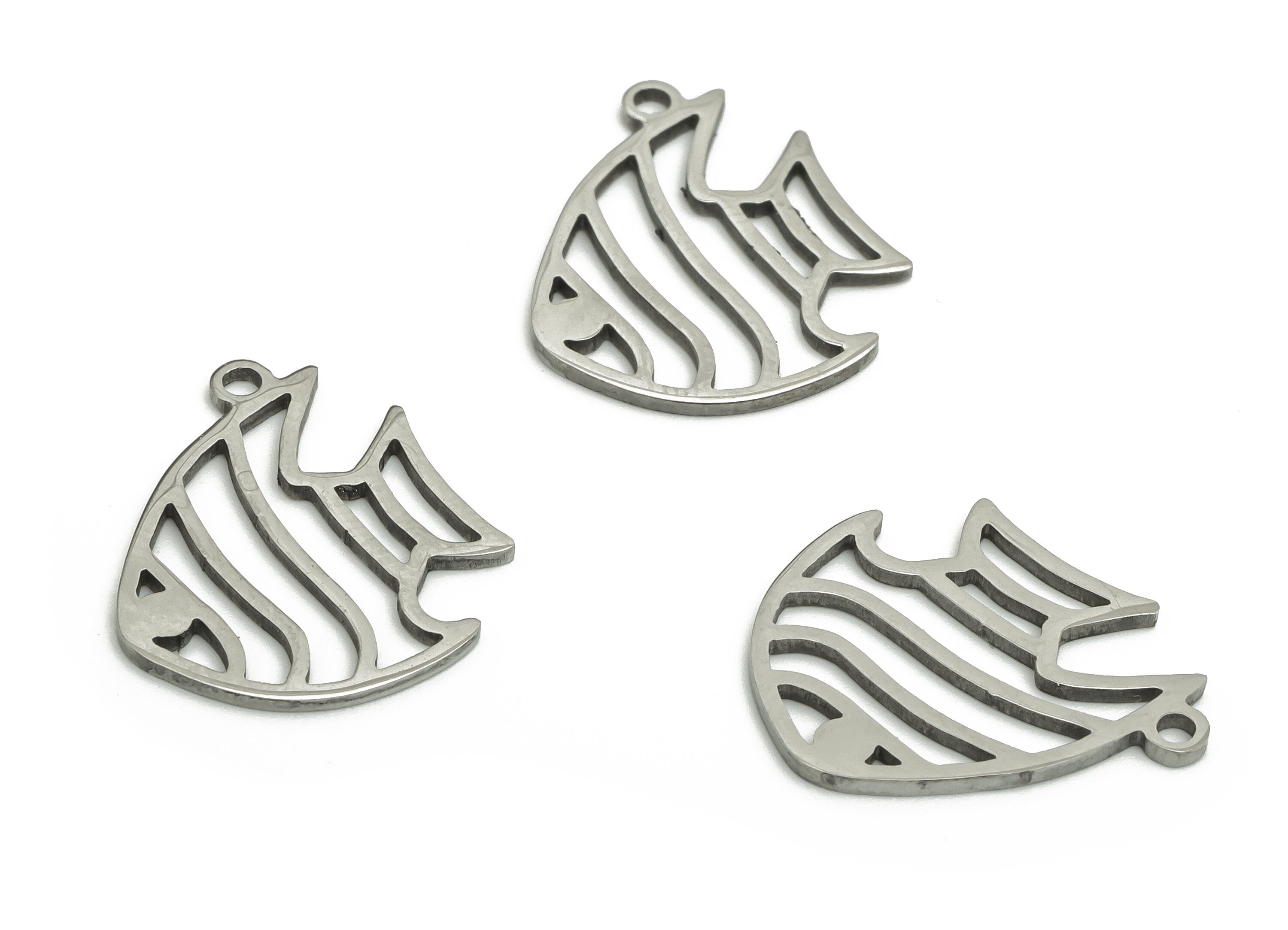 Stainless Steel Fish Earring Charms - Stainless Steel Fish Pendant - Jewelry Making Supplies - 17.54x15.41x1mm - SS1303 - DOMEDBAZAAR