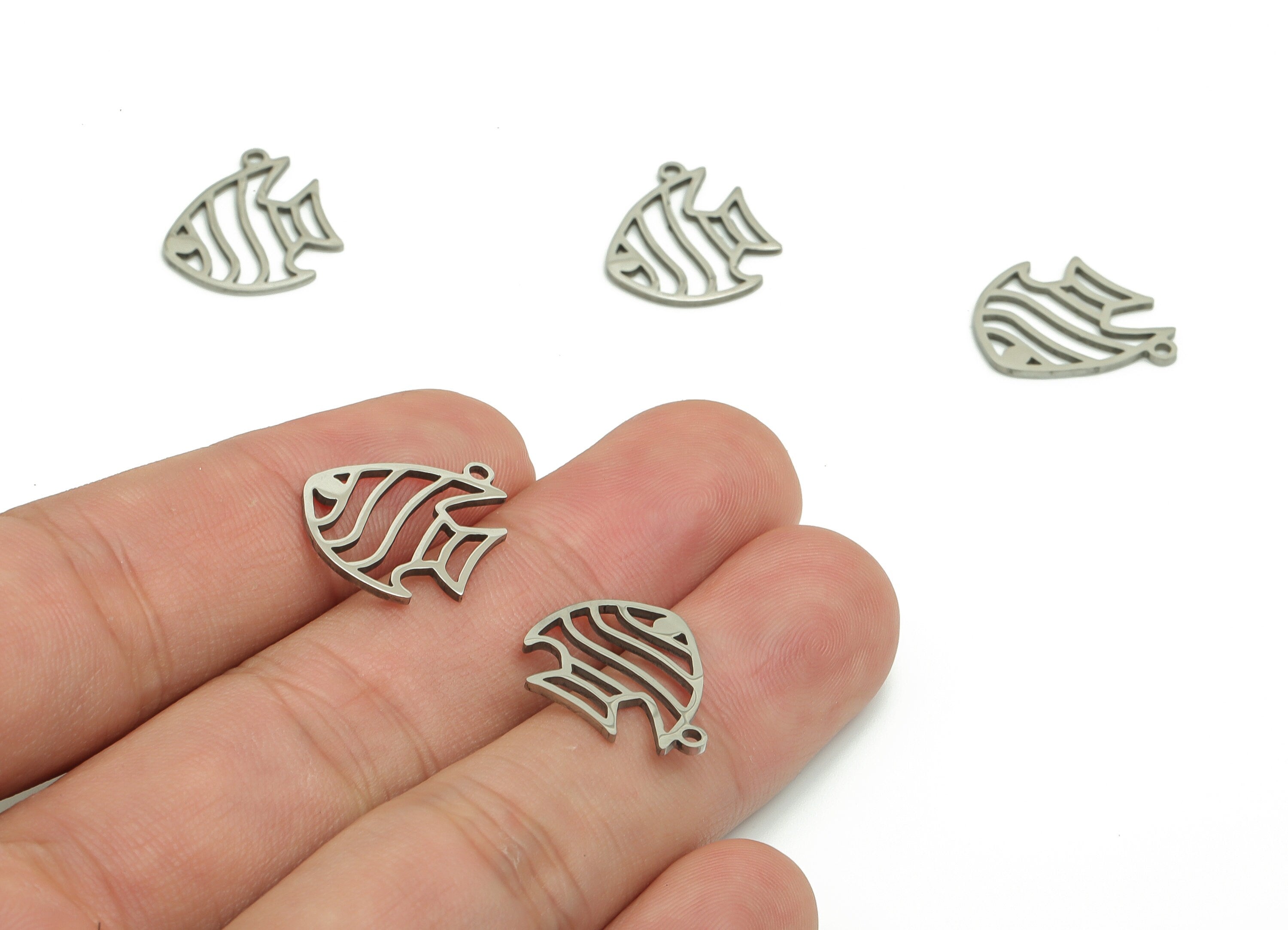 Stainless Steel Fish Earring Charms - Stainless Steel Fish Pendant - Jewelry Making Supplies - 17.54x15.41x1mm - SS1303 - DOMEDBAZAAR