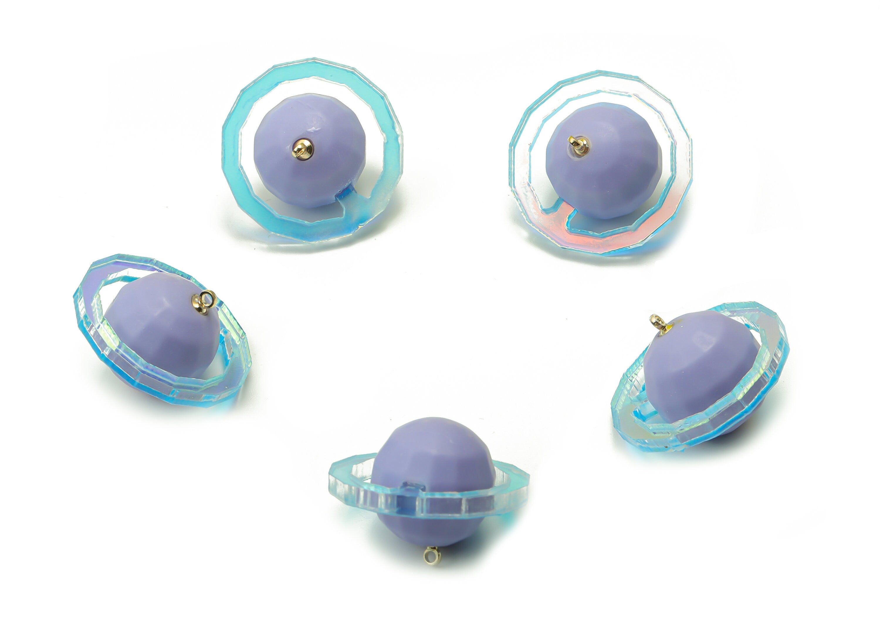 Colorful Acrylic Saturn Earring Charms - Brass Resin Planet Pendant - Jewellery Making Supplies - 25.05x25.05x16.18mm - AC2348A - DOMEDBAZAAR