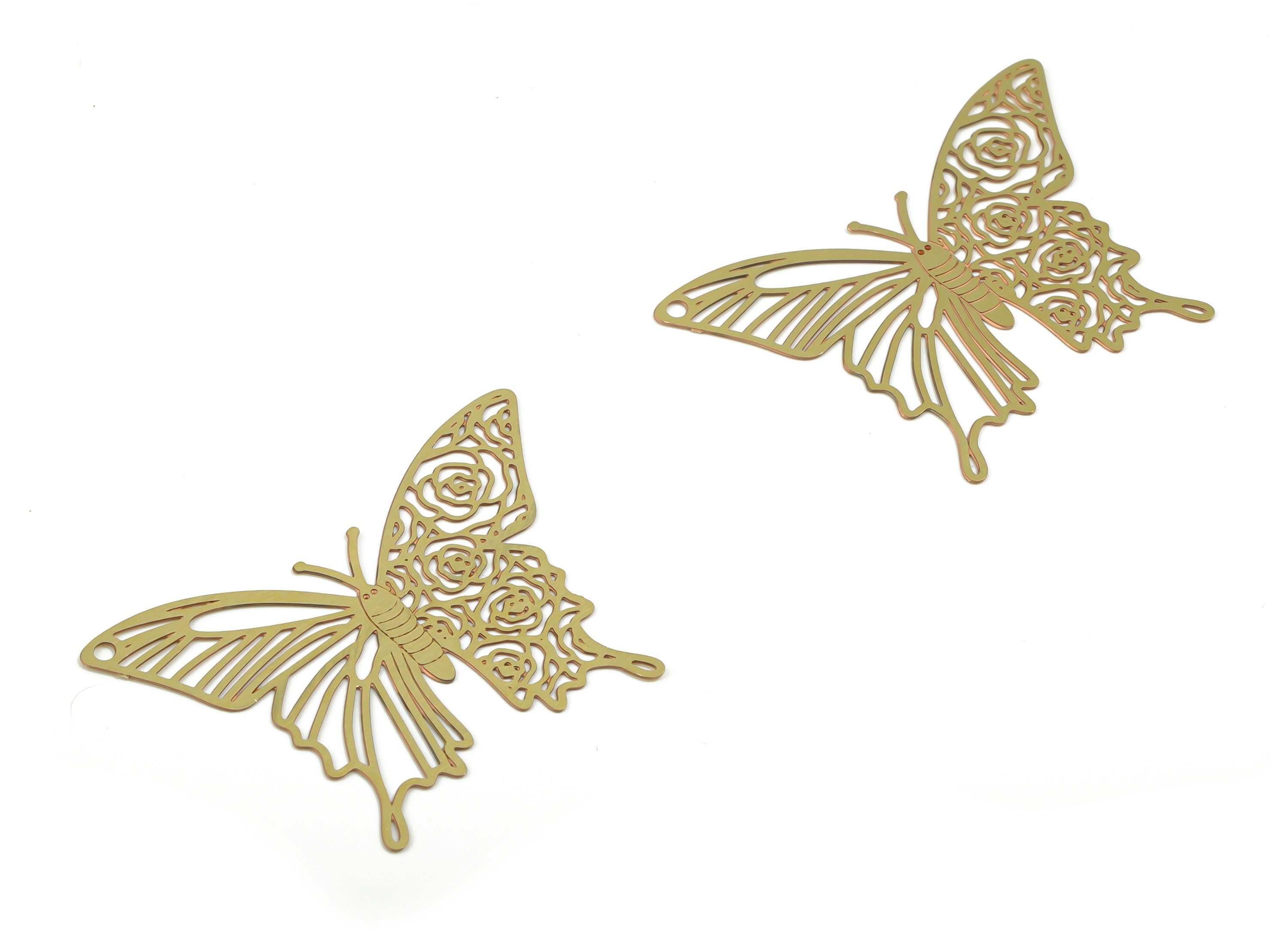 Brass Butterfly Earring Charms - Raw Brass Butterfly Pendant - Jewelry Making Supplies - 34.84mm x 26.13mm x 0.27mm - JJC12323 - DOMEDBAZAAR