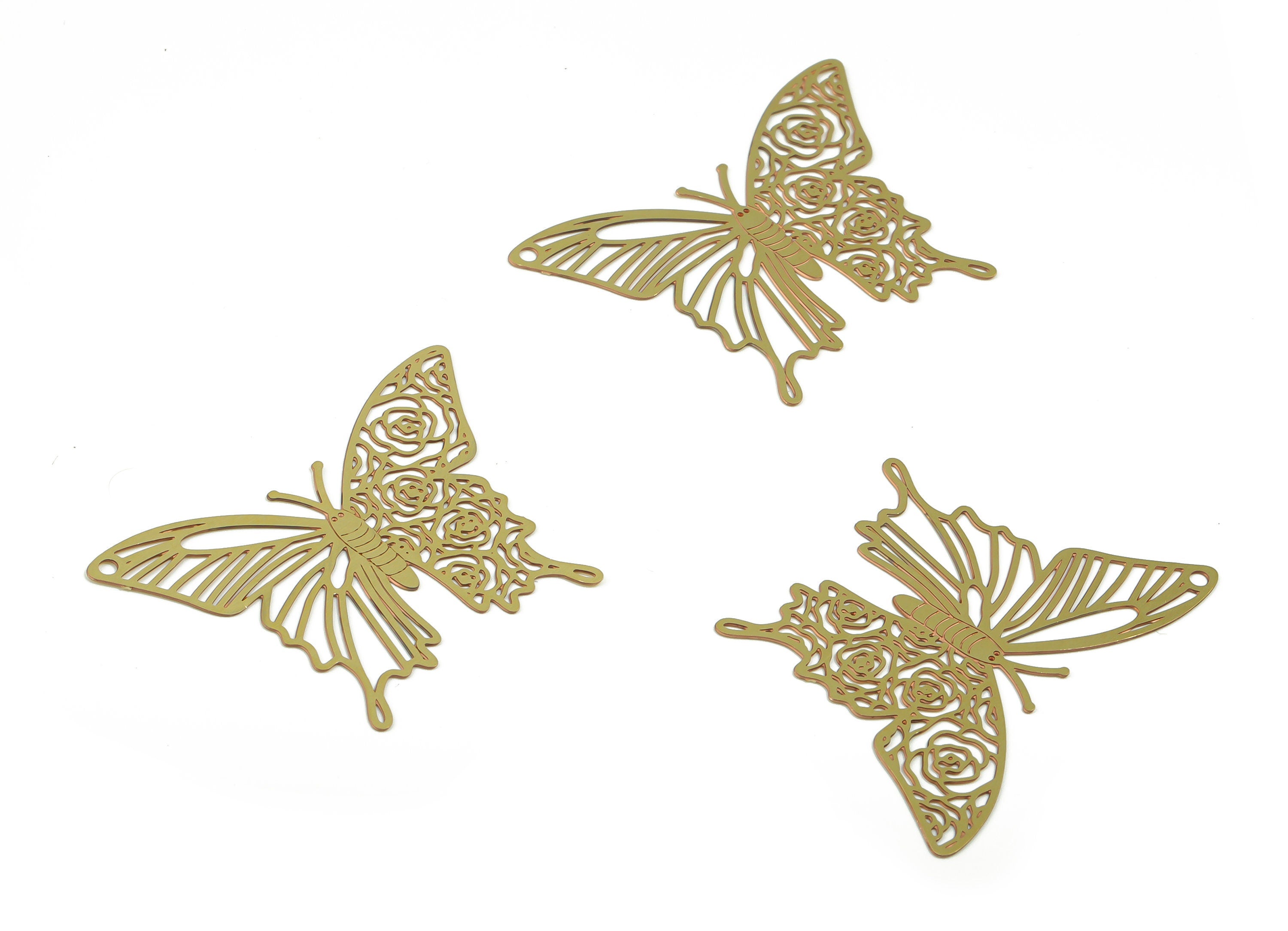 Brass Butterfly Earring Charms - Raw Brass Butterfly Pendant - Jewelry Making Supplies - 34.84mm x 26.13mm x 0.27mm - JJC12323 - DOMEDBAZAAR