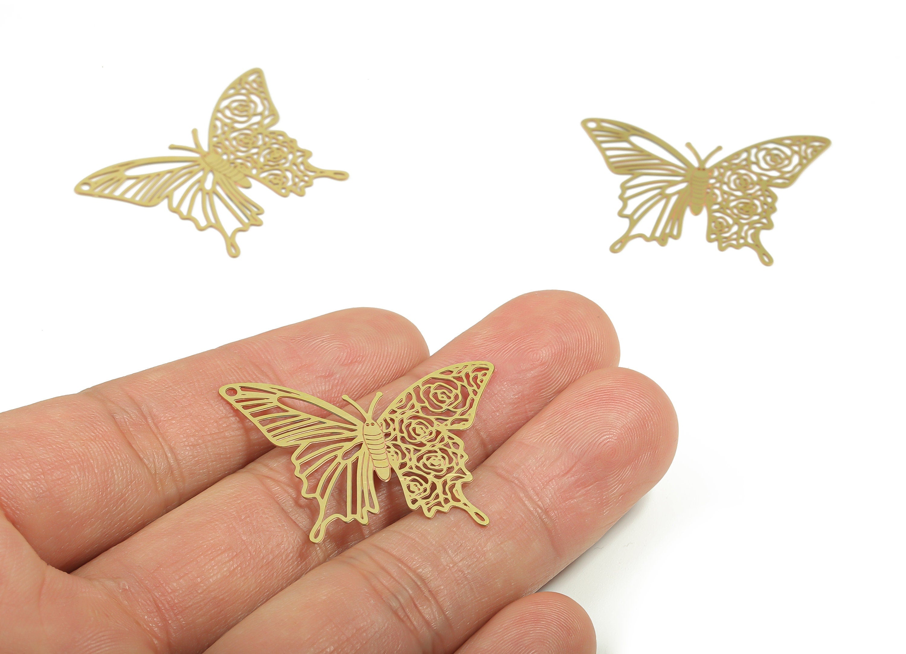 Brass Butterfly Earring Charms - Raw Brass Butterfly Pendant - Jewelry Making Supplies - 34.84mm x 26.13mm x 0.27mm - JJC12323 - DOMEDBAZAAR