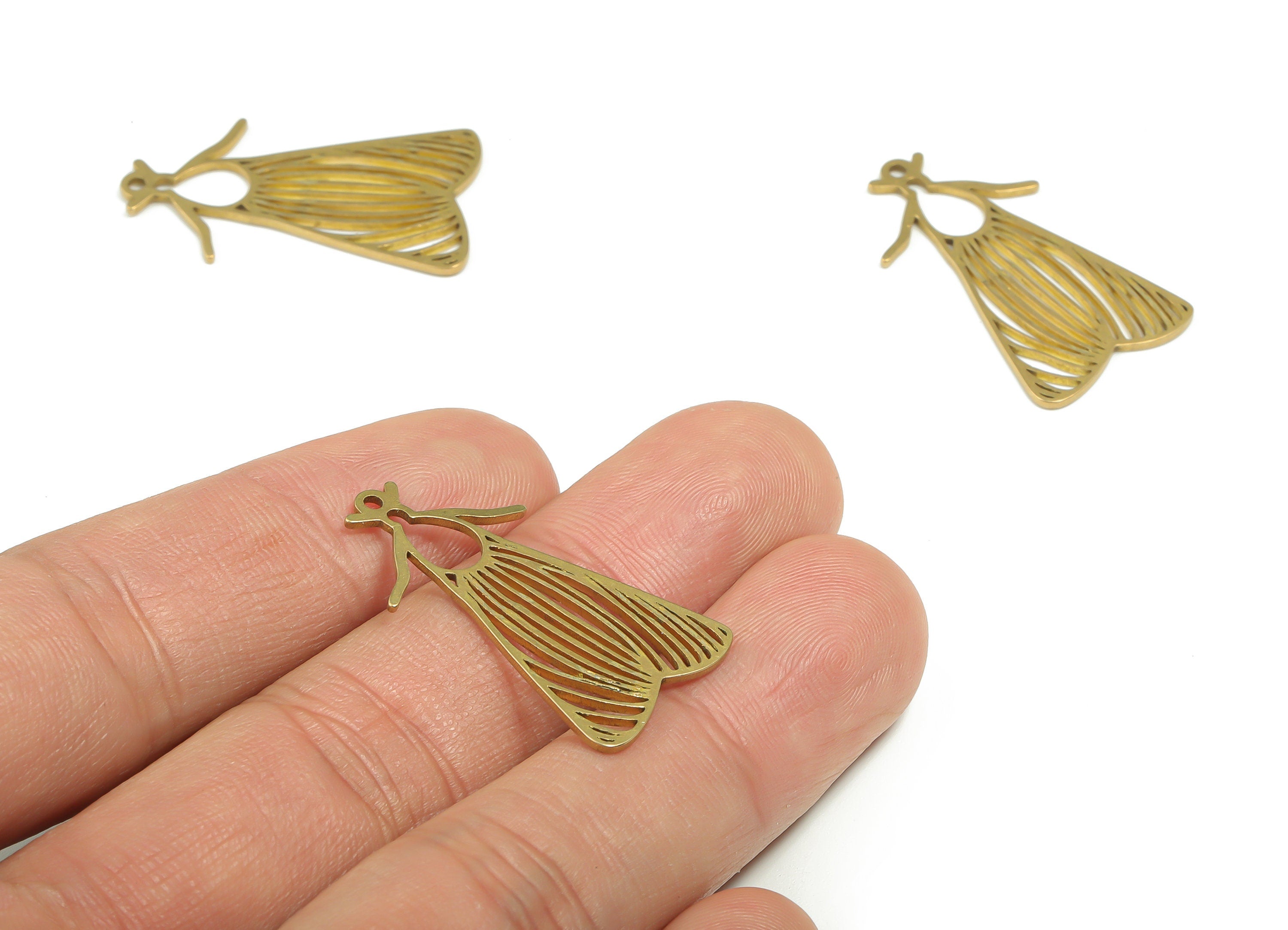 Brass Moth Earring Charms - Raw Brass MothPendant - DIY Jewelry Making Supplies - 30.52mm x 17.28mm x 0.88mm - PPA0278 - DOMEDBAZAAR