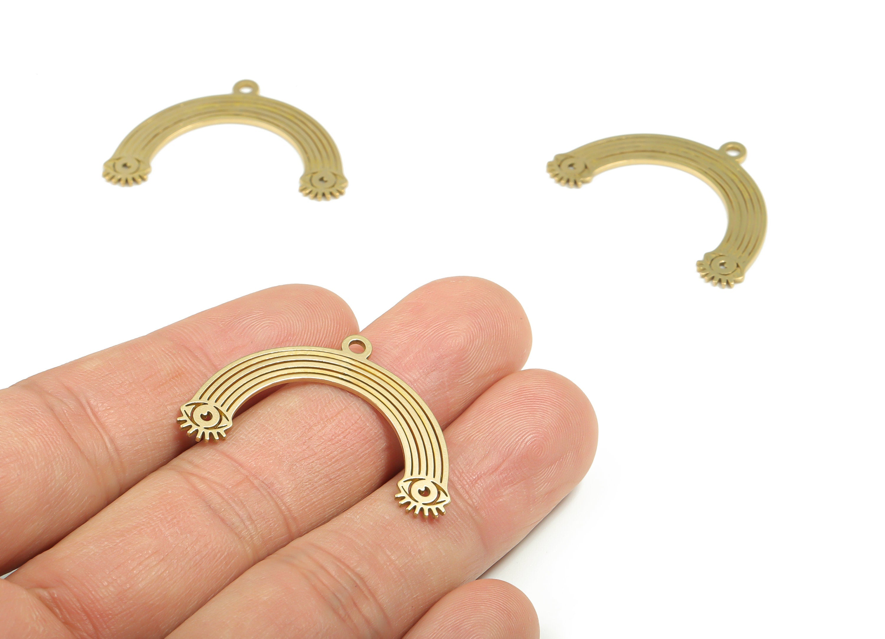 Brass Rainbow Eye Earring Charms - Raw Brass Rainbow Eye Pendant - DIY Jewelry Making Supplies - 34.11mm x 22.63mm x 0.85mm - PPZ0043 - DOMEDBAZAAR