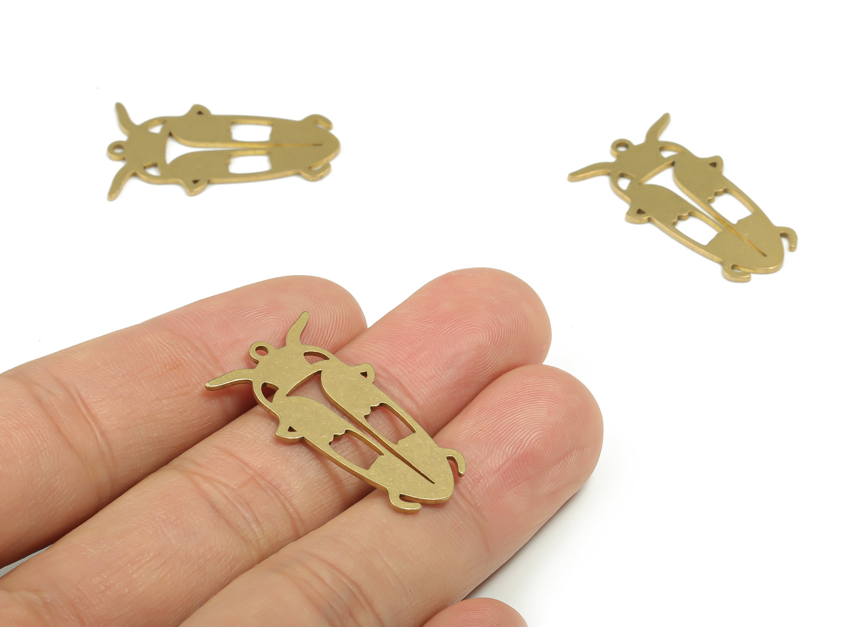 Brass Beetle Earring Charms - Raw Brass Insect Pendant - DIY Jewelry Making Supplies - 30.39mm x 17.82mm x 0.9mm - PPA0317 - DOMEDBAZAAR
