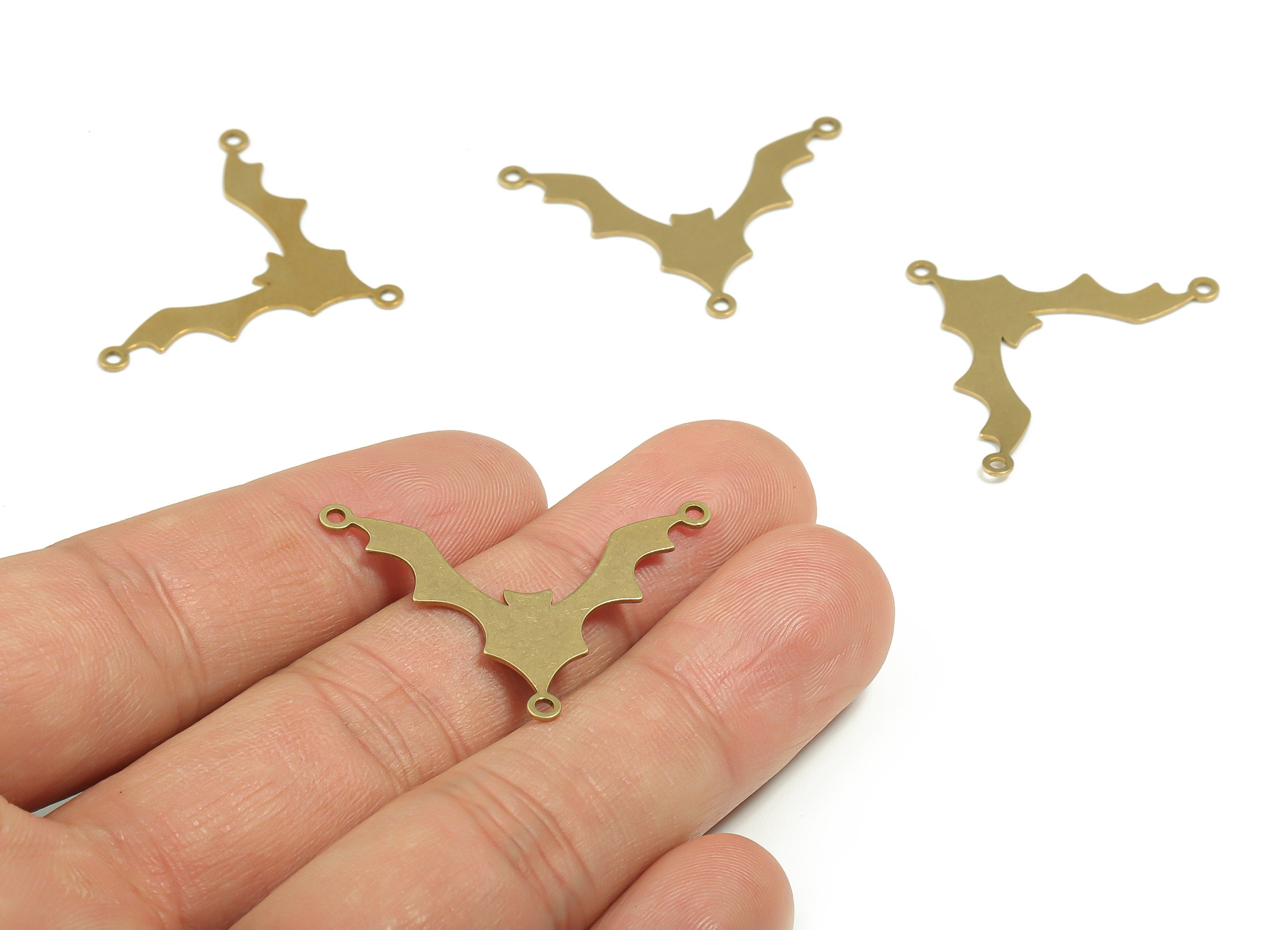 Brass Bat Earring Connectors - Raw Brass Flying Bat Charms and Pendant - Jewelry Making Supplies - 34.24x23.22x0.54mm - PPZ0063 - DOMEDBAZAAR
