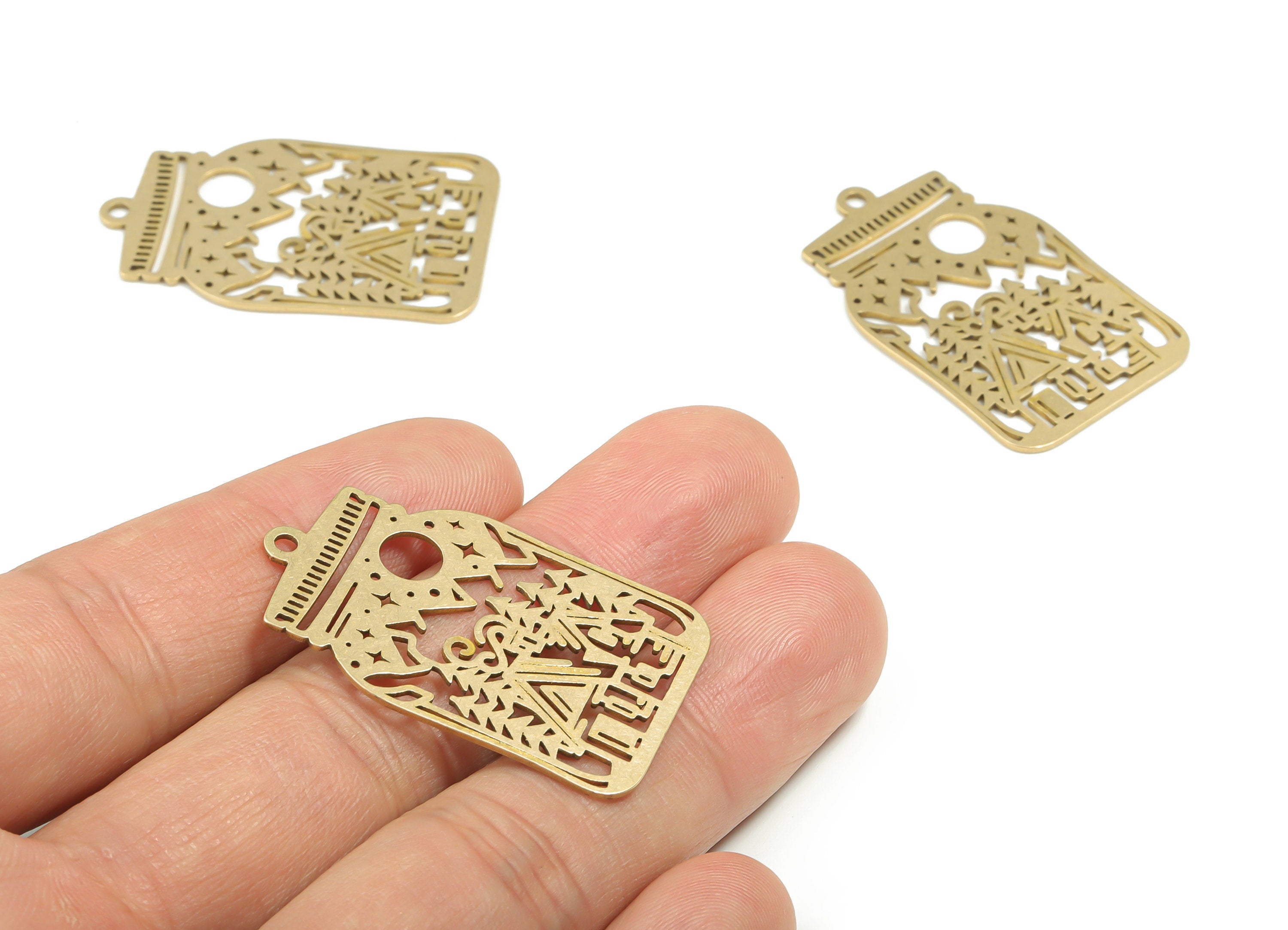 Brass Landscape Bottle Earring Charms - Raw Brass Pine House Pendant - DIY Jewelry Making Supplies - 37.83mm x 23.27mm x 0.86mm - PPZ0013 - DOMEDBAZAAR