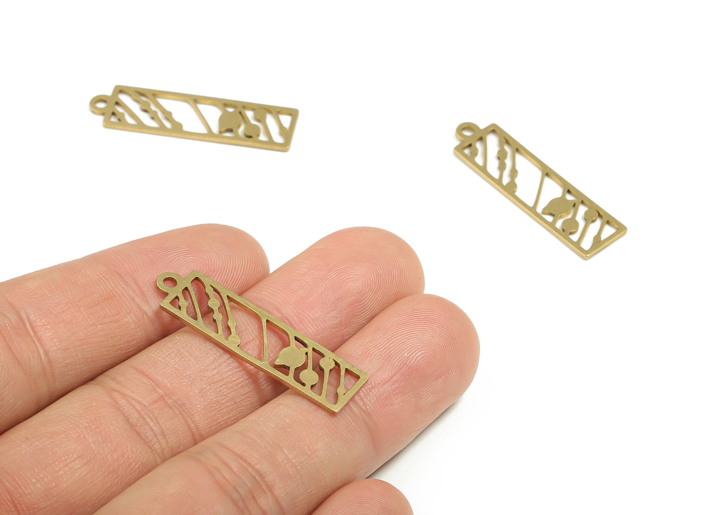 Brass Rectangle Earring Charms - Raw Brass Pattern Pendant - DIY Jewelry Making Supplies - 32.86mm x 8.92mm x 0.85mm - PPZ0060 - DOMEDBAZAAR