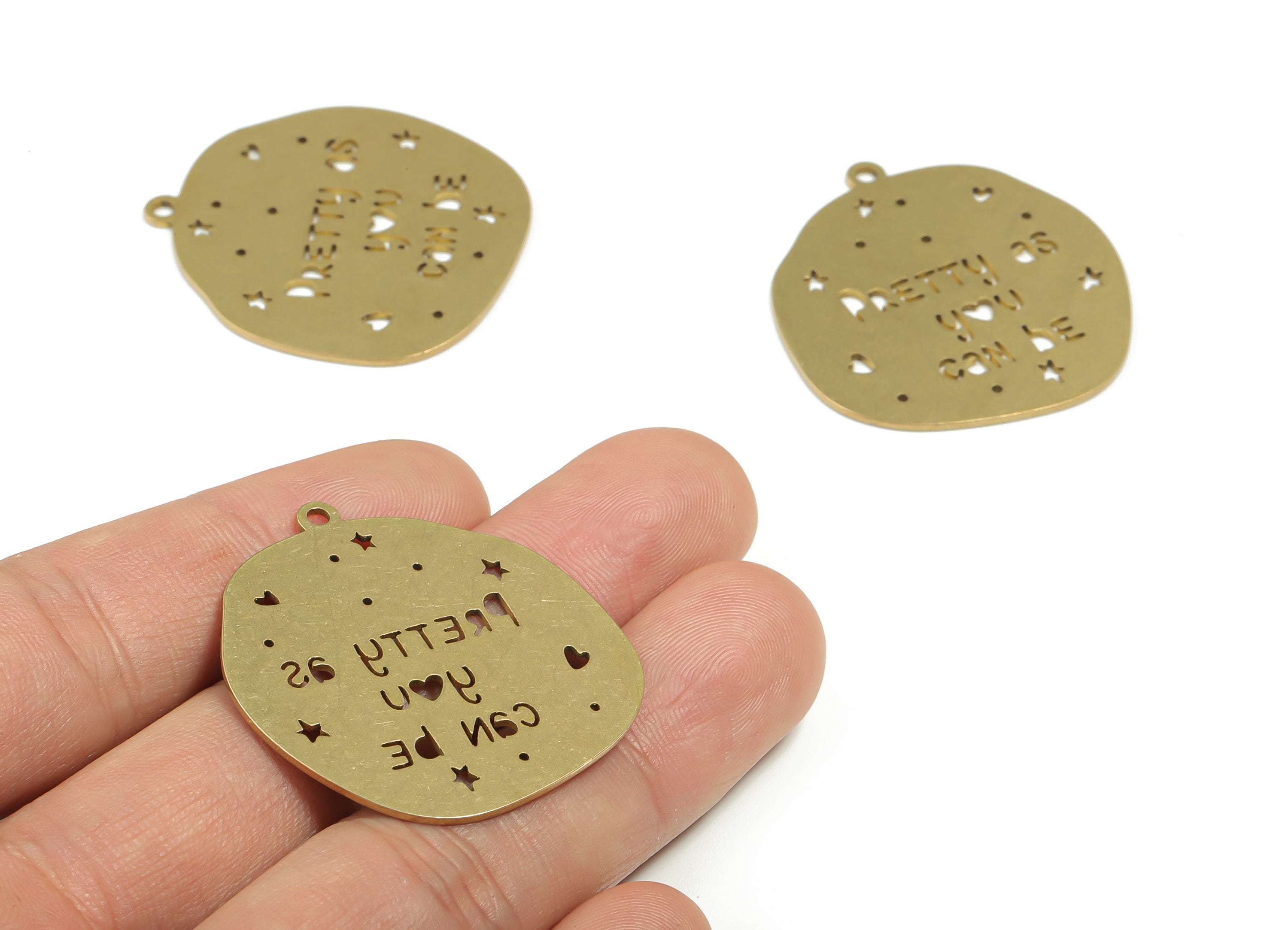 Brass Pretty as You Can Be Earring Charms - Raw Brass Star Heart Pendant - Jewelry Making Supplies - 36.91mm x 33.97mm x 0.87mm - PPZ0046-1 - DOMEDBAZAAR