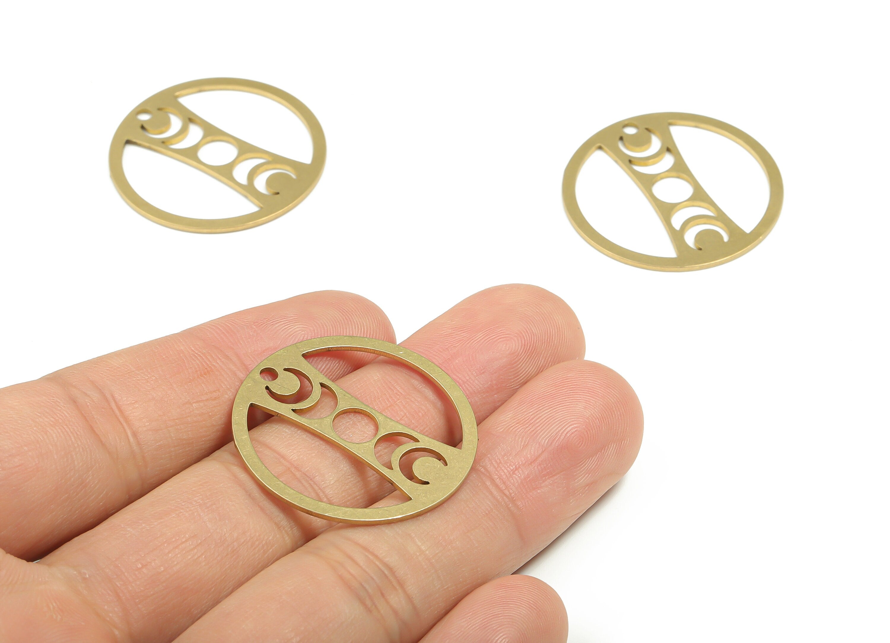 Brass Round Earring Charms - Raw Brass Phases of Moon Pendant - DIY Jewelry Making Supplies - 29.78mm x 29.78mm x 0.87mm - PPZ0073 - DOMEDBAZAAR