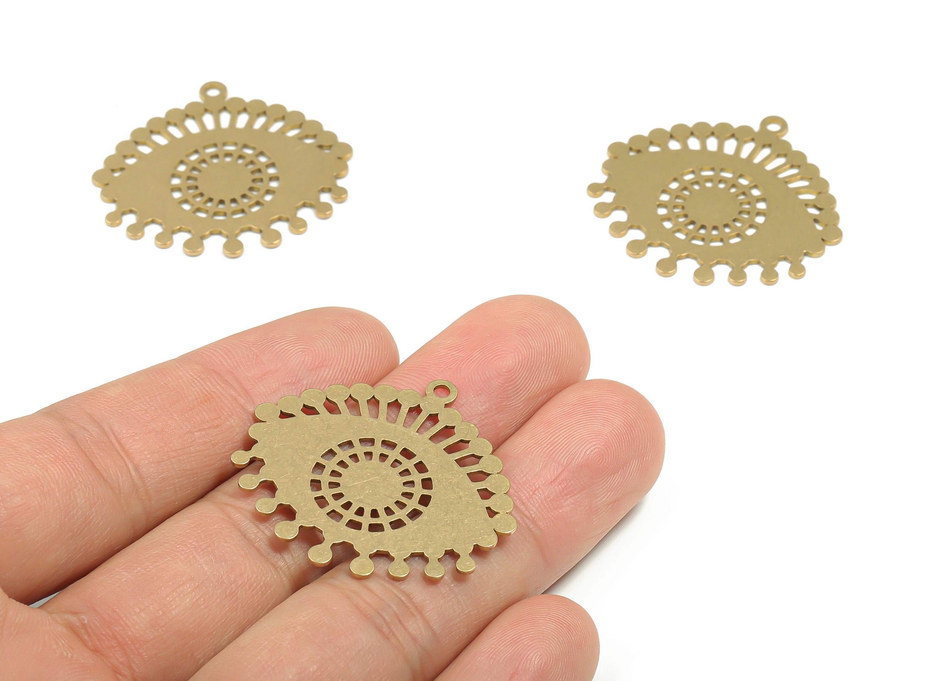 Brass Eye Earring Charms - Raw Brass EyeLash Sun Pendant - Jewelry Making Supplies - 34.73mm x 32.94mm x 0.76mm - PPA0314 - DOMEDBAZAAR