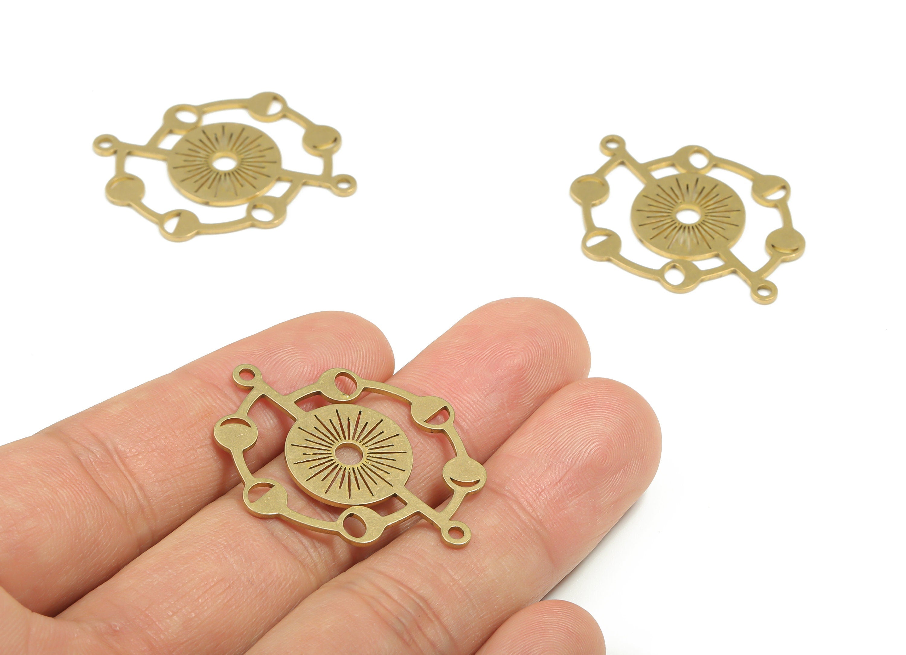 Brass Round Planets Earring Connectors - Raw Brass Phases of Moon Charms and Pendant - Jewelry Making Supplies - 36.96x29.56x0.88mm -PPZ0051 - DOMEDBAZAAR