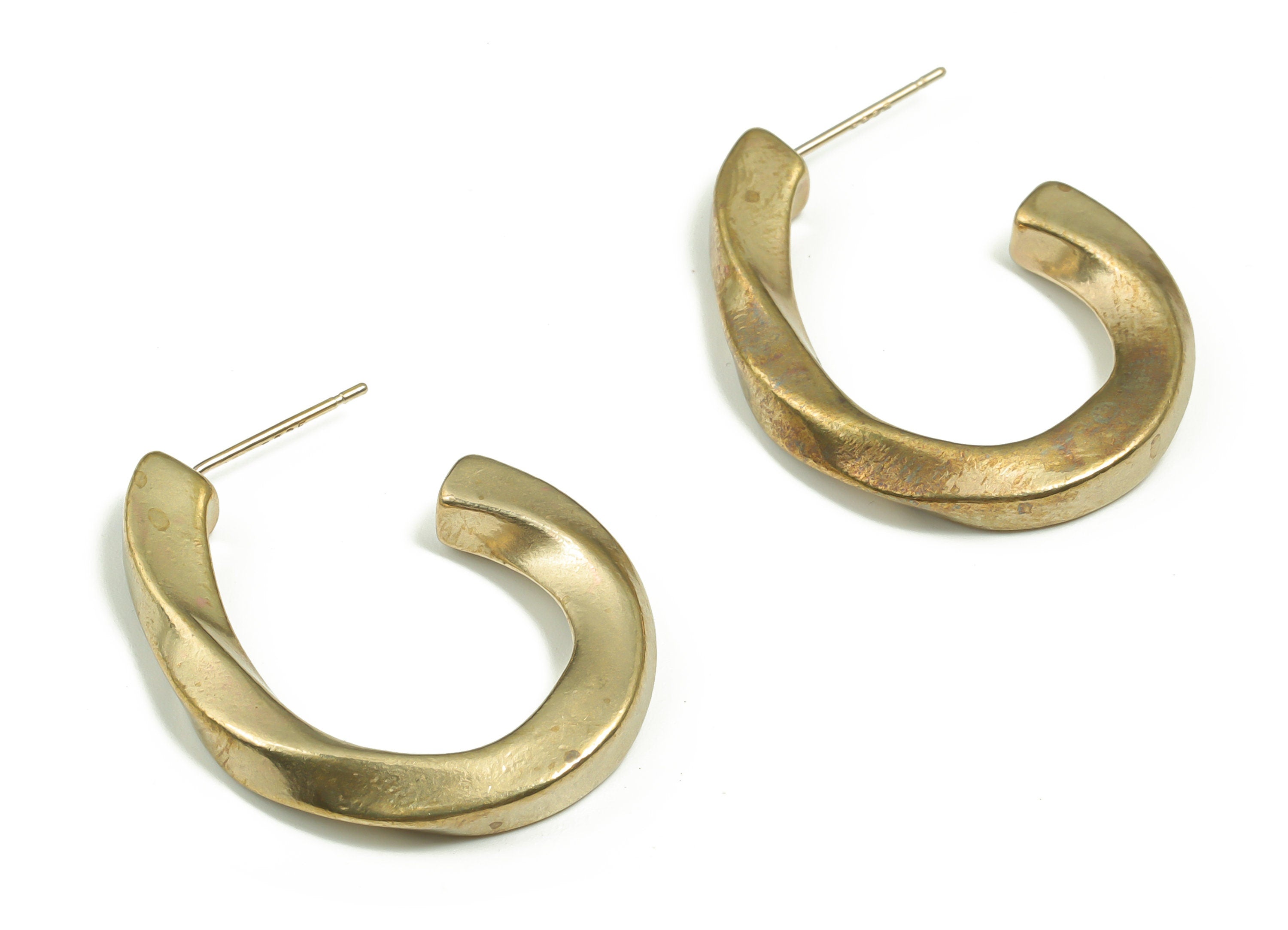 Brass Curled Hoop Earring Post - Raw Brass Geometry Earring Stud - Brass Stud - Jewelry Making Supplies - 32.36x25.36x3.82mm - PP4899 - DOMEDBAZAAR