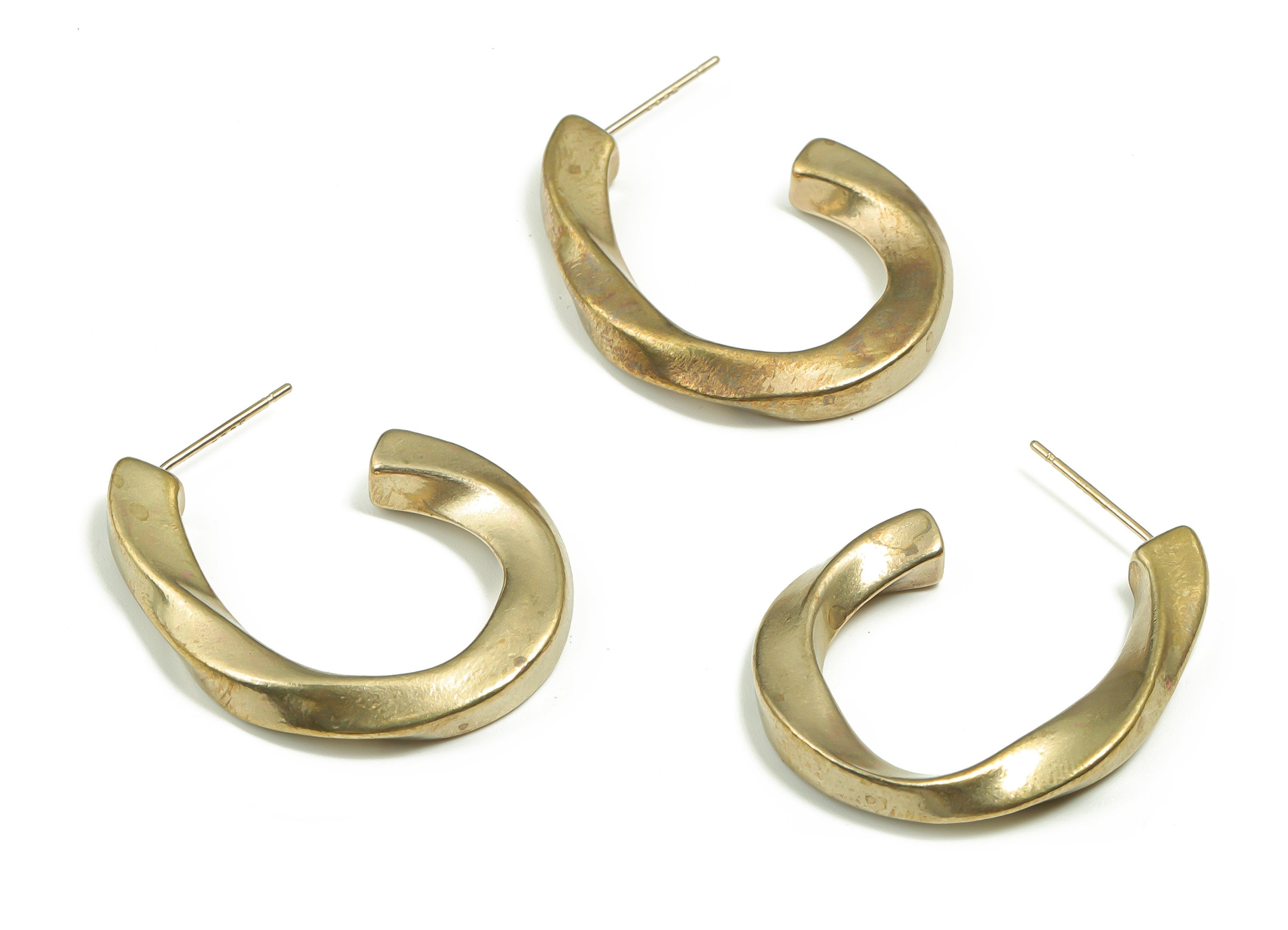 Brass Curled Hoop Earring Post - Raw Brass Geometry Earring Stud - Brass Stud - Jewelry Making Supplies - 32.36x25.36x3.82mm - PP4899 - DOMEDBAZAAR