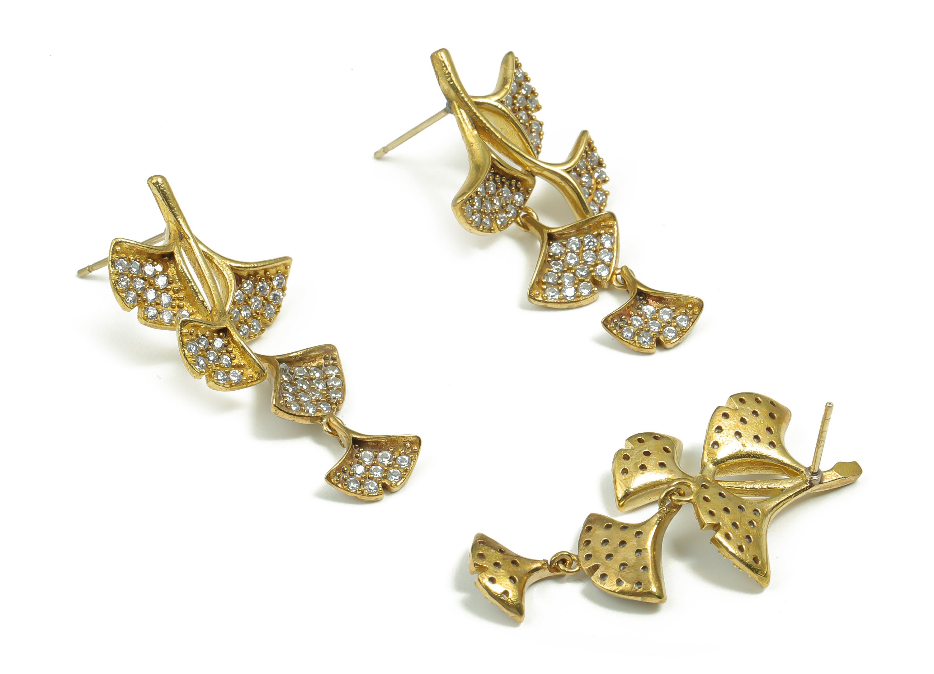 Brass Flower Earring Stud With Zircons - Raw Brass Flower Earring Post - Brass Stud - Jewelry Making Supplies - 38.77x19.39x2.61mm - PP4906 - DOMEDBAZAAR