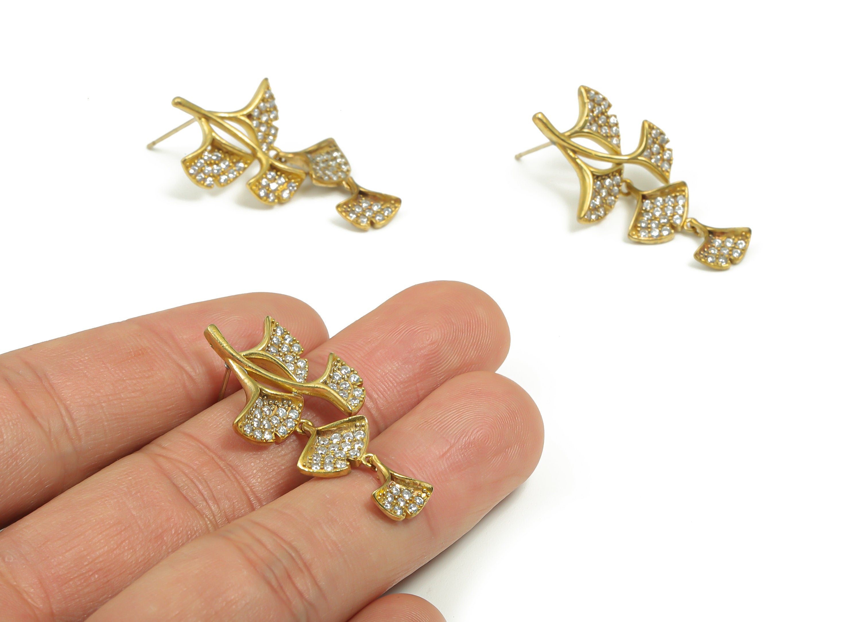 Brass Flower Earring Stud With Zircons - Raw Brass Flower Earring Post - Brass Stud - Jewelry Making Supplies - 38.77x19.39x2.61mm - PP4906 - DOMEDBAZAAR