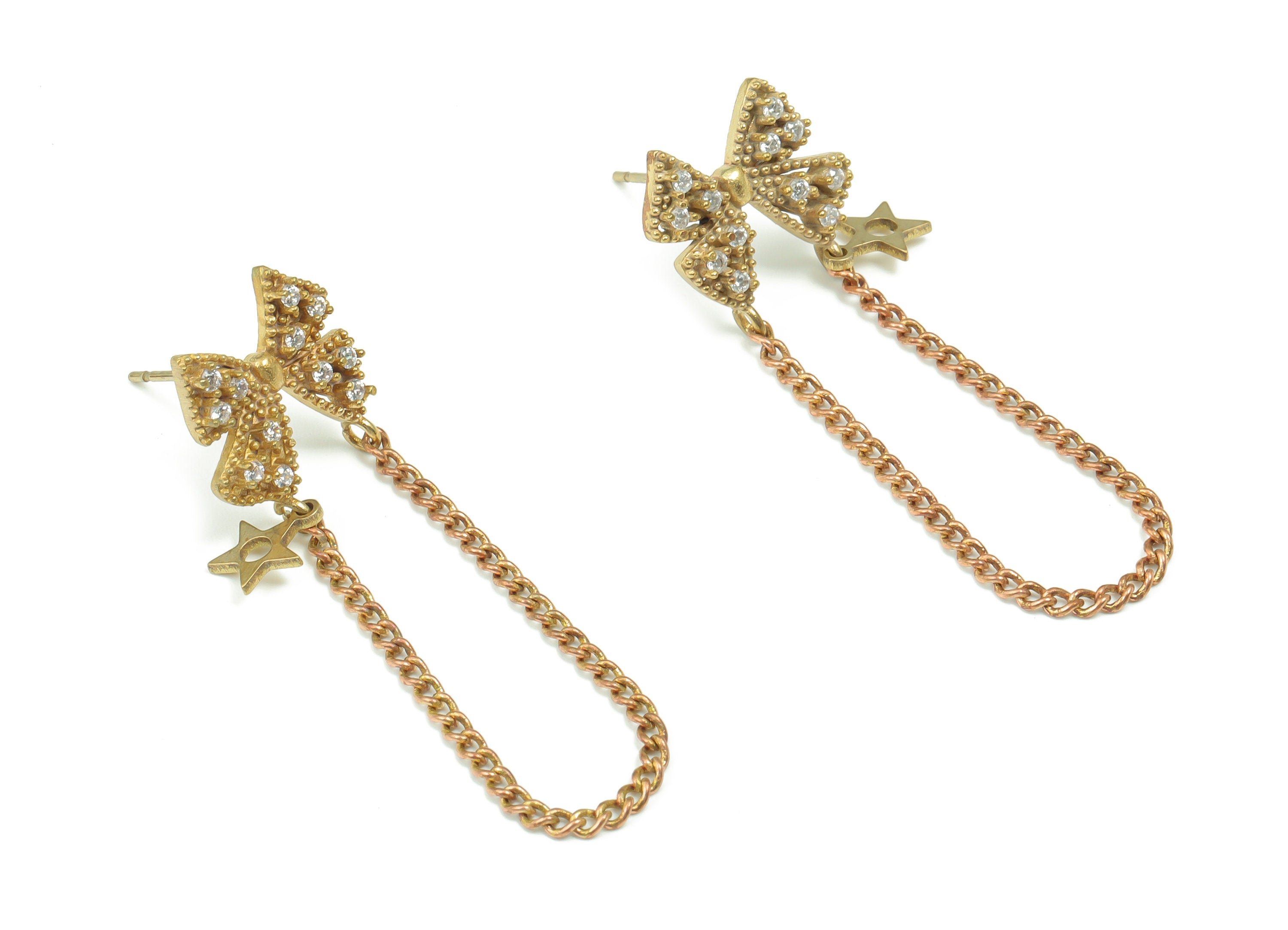 Brass Butterfly Earring Stud With Zircons - Raw Brass Butterfly Post - Brass Stud - Chain Earring - 46.48x15.25x2.94mm - PP4912 - DOMEDBAZAAR