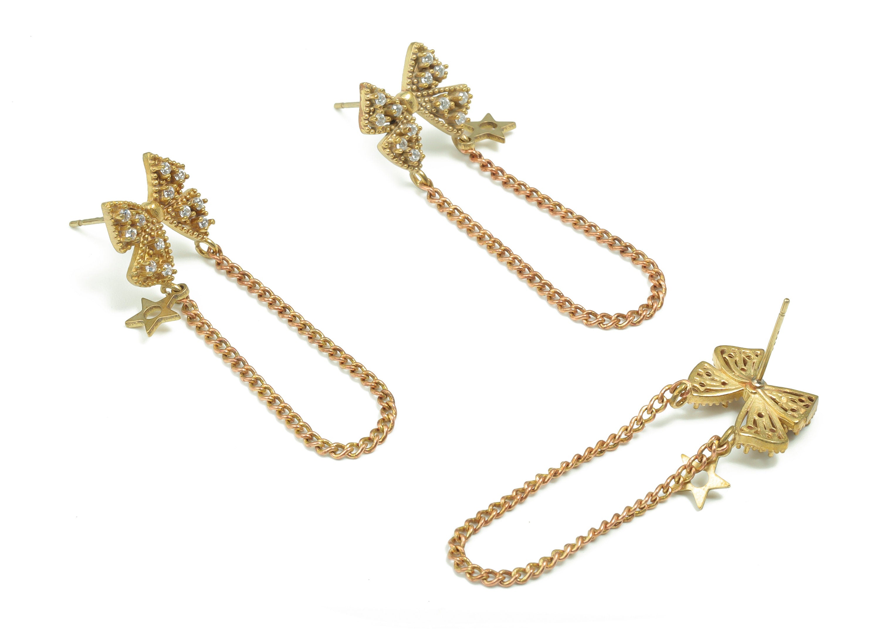 Brass Butterfly Earring Stud With Zircons - Raw Brass Butterfly Post - Brass Stud - Chain Earring - 46.48x15.25x2.94mm - PP4912 - DOMEDBAZAAR