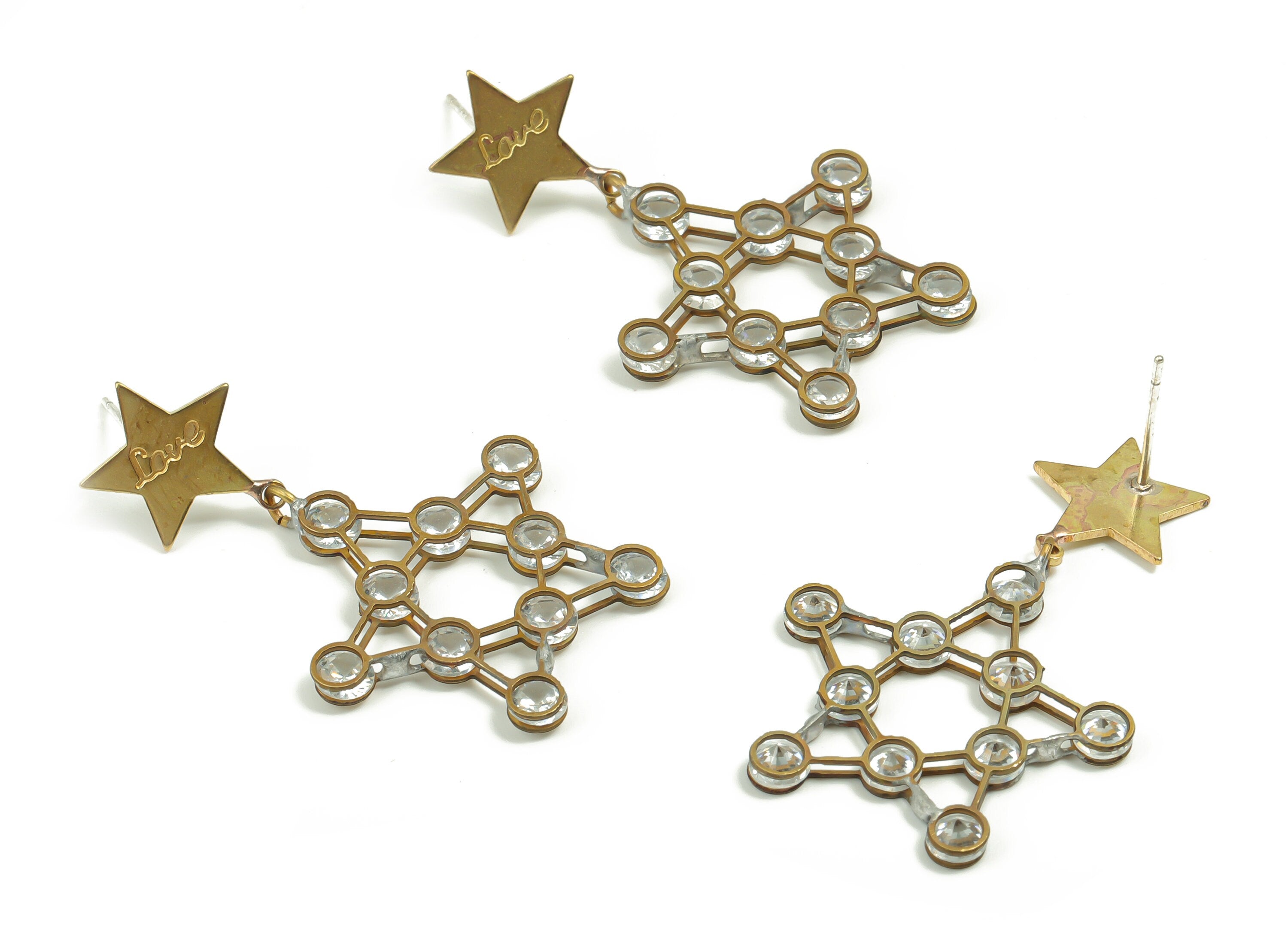 Brass Five-pointed Star Earring Stud With Zircons - Raw Brass Star Earring Post - Brass Stud - Jewelry Supplies - 38.89x24.07x2.6mm - PP4895 - DOMEDBAZAAR