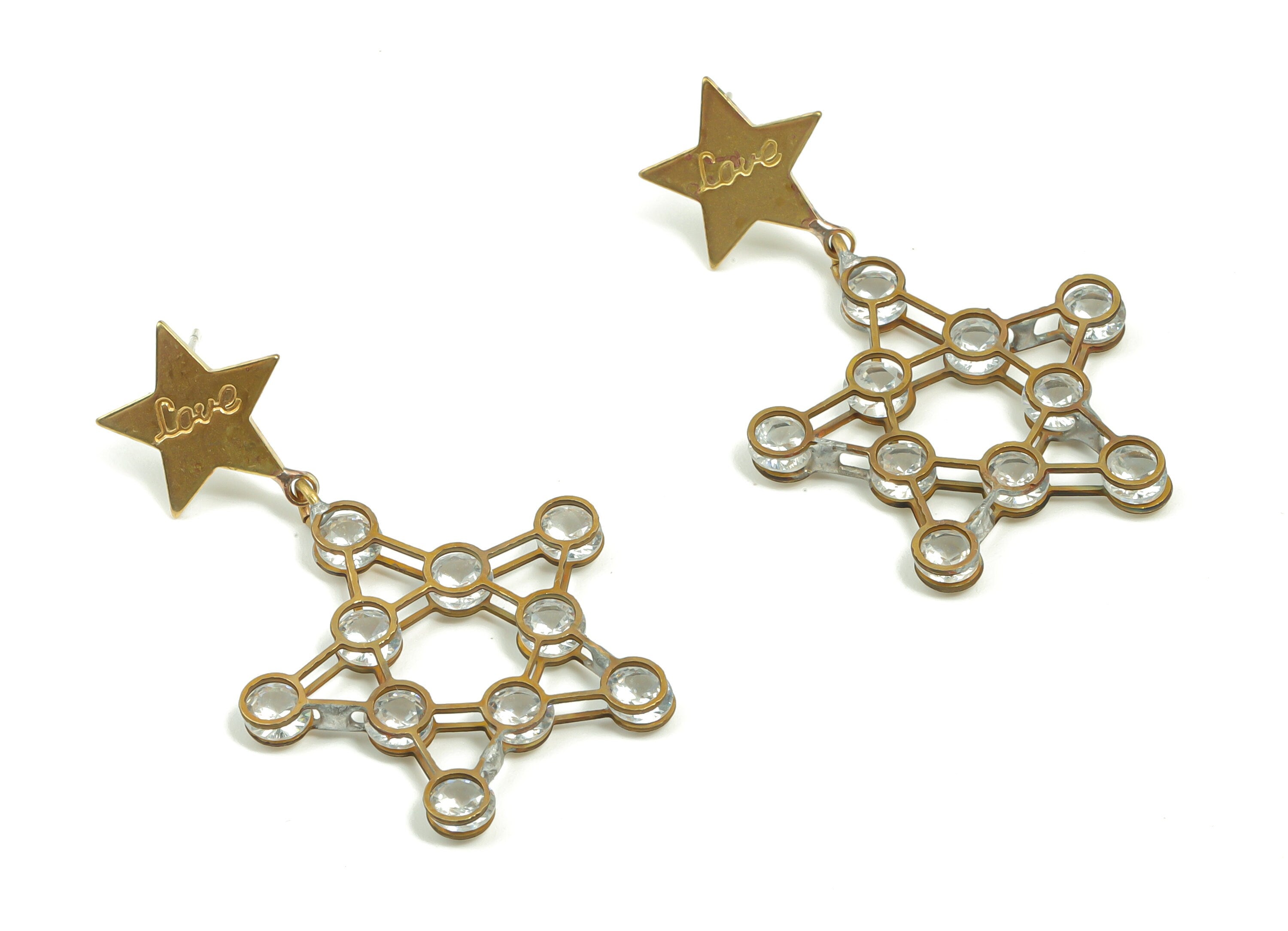 Brass Five-pointed Star Earring Stud With Zircons - Raw Brass Star Earring Post - Brass Stud - Jewelry Supplies - 38.89x24.07x2.6mm - PP4895 - DOMEDBAZAAR