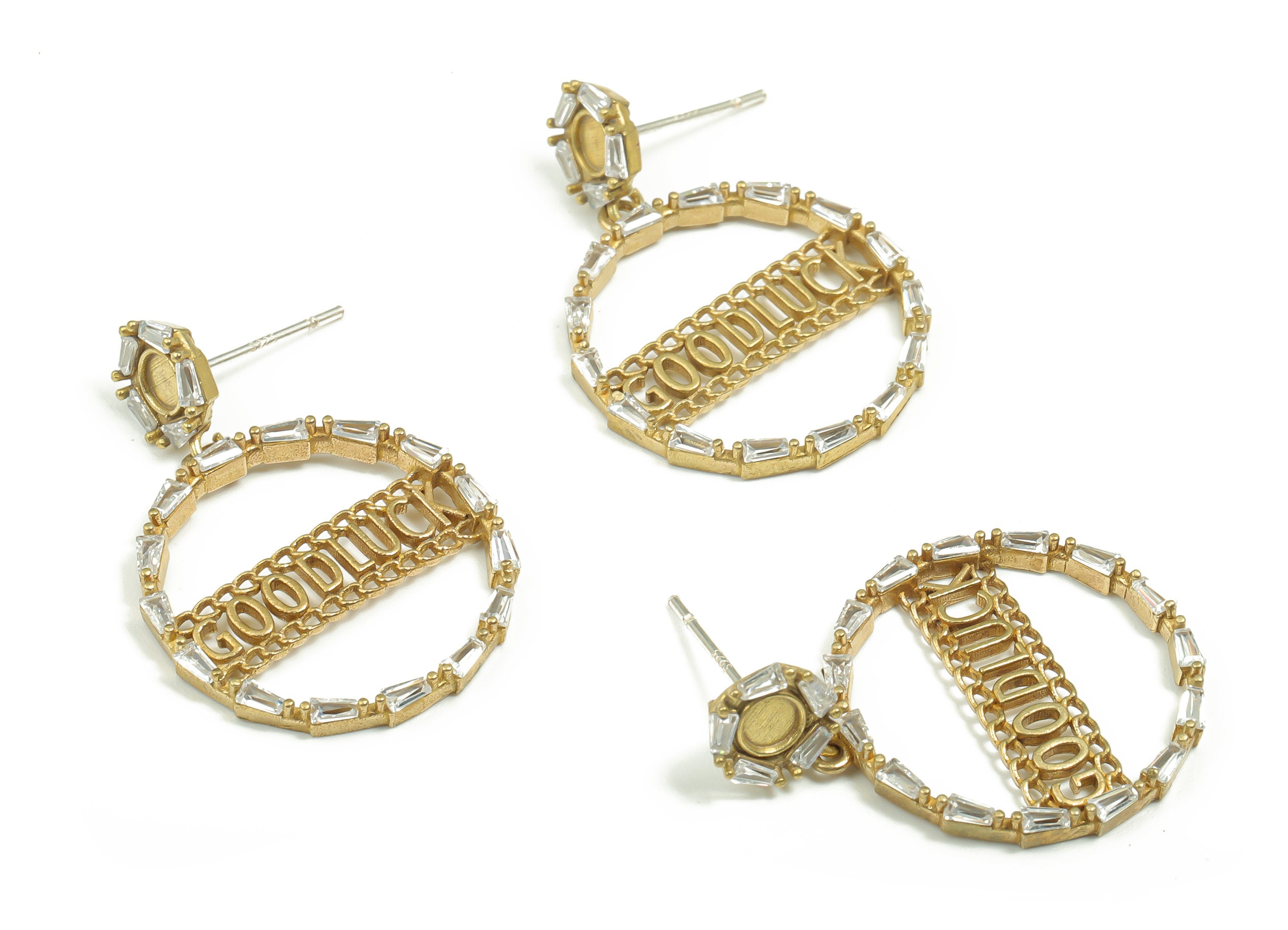 Brass Circle Earring Stud With Zircons - Raw Brass Good Luck Earring Post - Brass Stud - Jewelry Supplies - 29.87x21.1x2.34mm - PP4894 - DOMEDBAZAAR