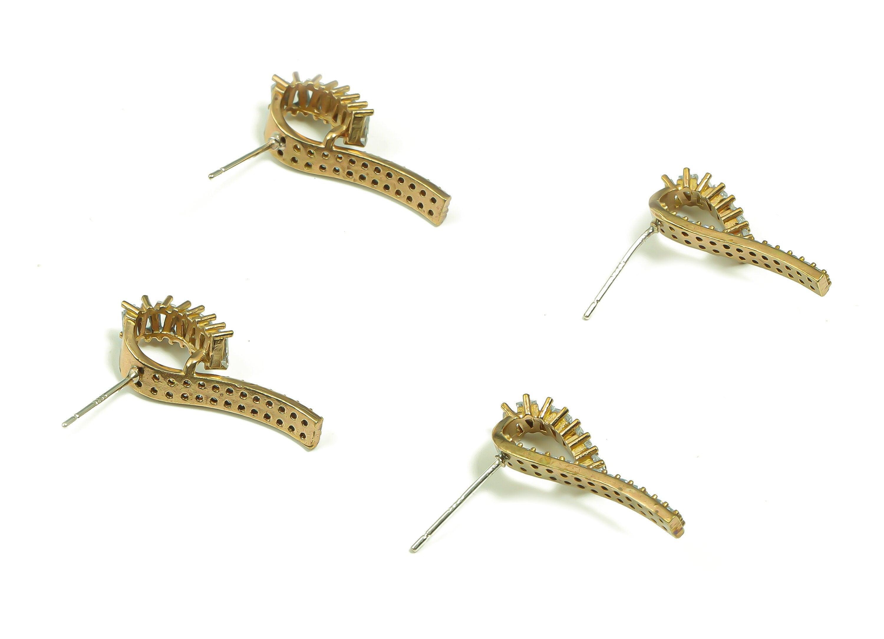 Brass Irregular Earring Stud With Zircons - Raw Brass Irregular Earring Post - Brass Stud - Jewelry Supplies - 23.43x6.78x1.79mm - PP4908 - DOMEDBAZAAR