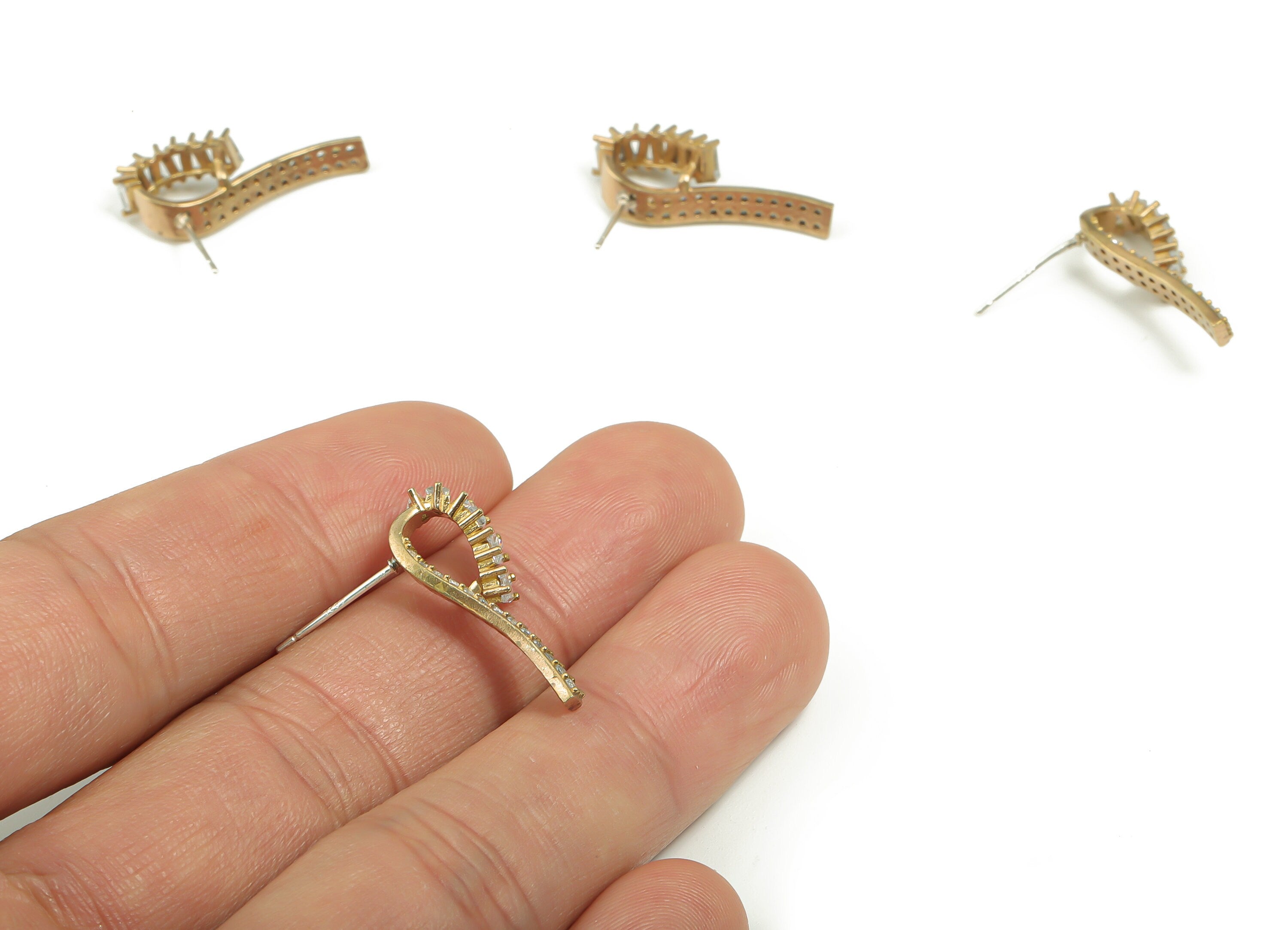 Brass Irregular Earring Stud With Zircons - Raw Brass Irregular Earring Post - Brass Stud - Jewelry Supplies - 23.43x6.78x1.79mm - PP4908 - DOMEDBAZAAR