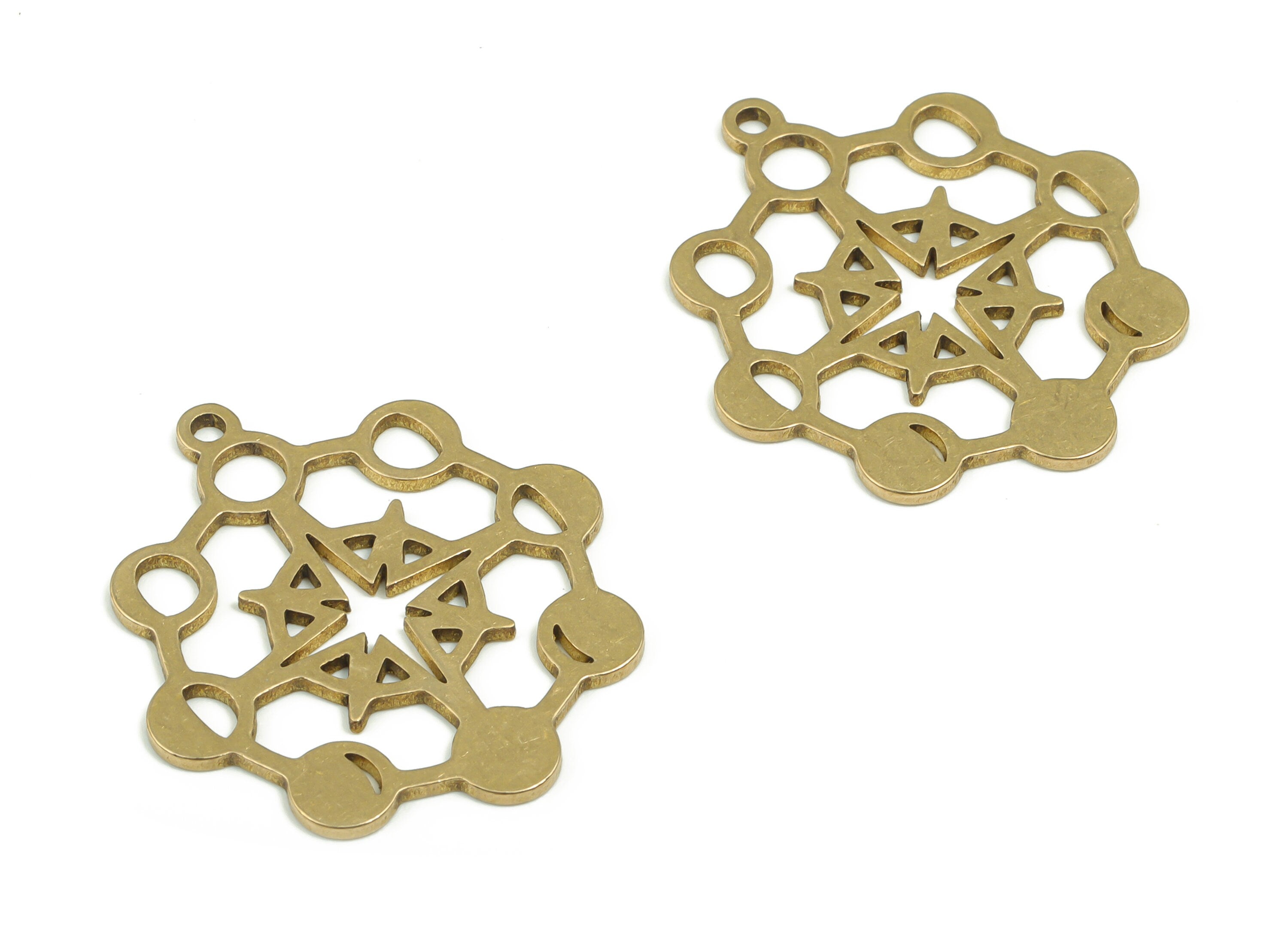 Brass Planet Earring Connectors - Raw Brass Phases of Moon Charms and Pendant - Jewelry Making Supplies - 27.16x24.84x0.85mm - PPZ0071 - DOMEDBAZAAR