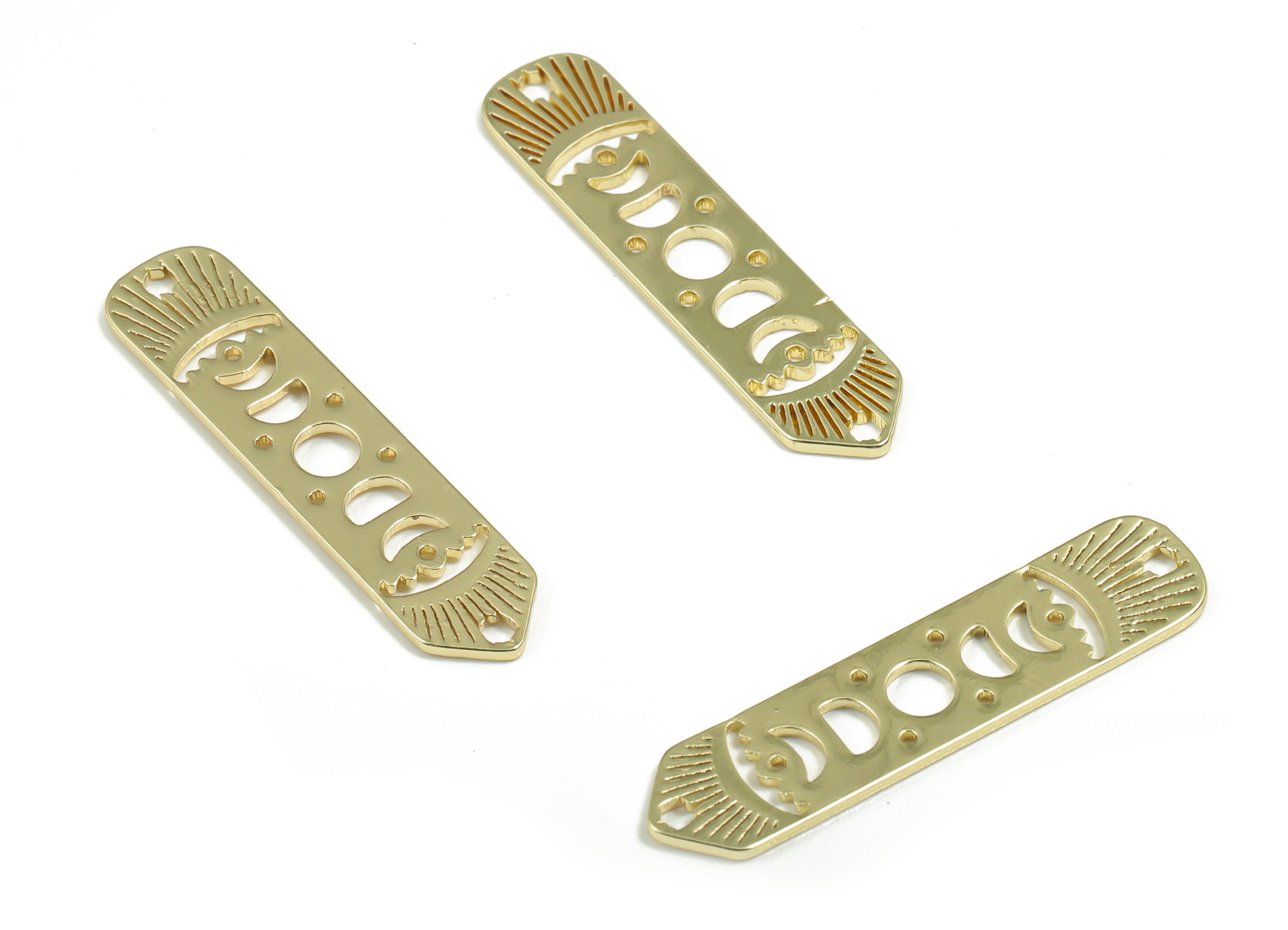 Brass Rectangle Earring Charms - Gold Phases of Moon Pendant - Gold Tone Plated Brass - Jewelry Supplies - 29.9x6.92x0.91mm - PPZ0036G - DOMEDBAZAAR