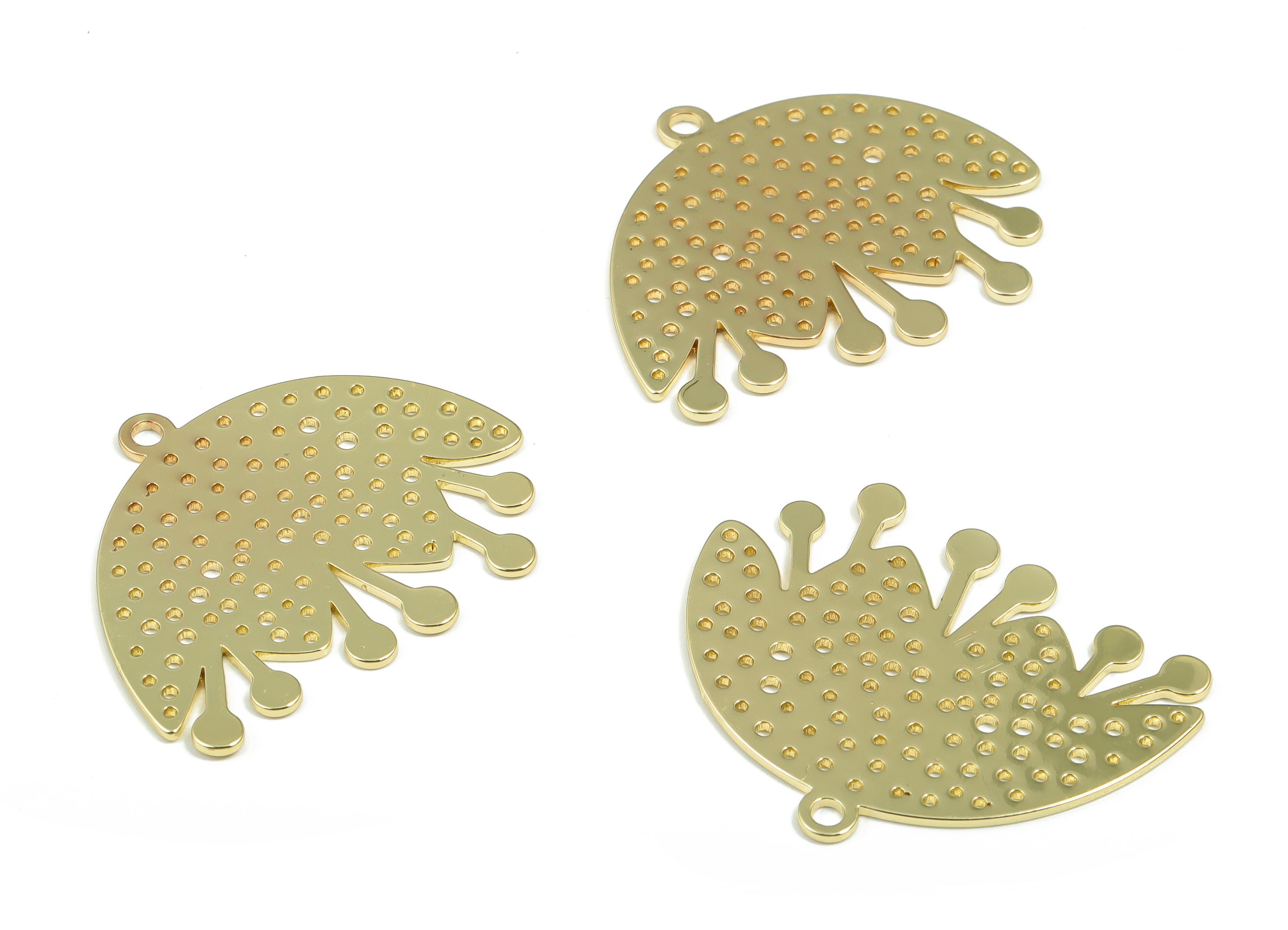 Brass Abstract Earring Charms - Gold Fruit Splash Pendant - Gold Tone Plated Brass - Jewelry Making Supplies - 34.91x29.97mx0.89mm -PPA0269G - DOMEDBAZAAR