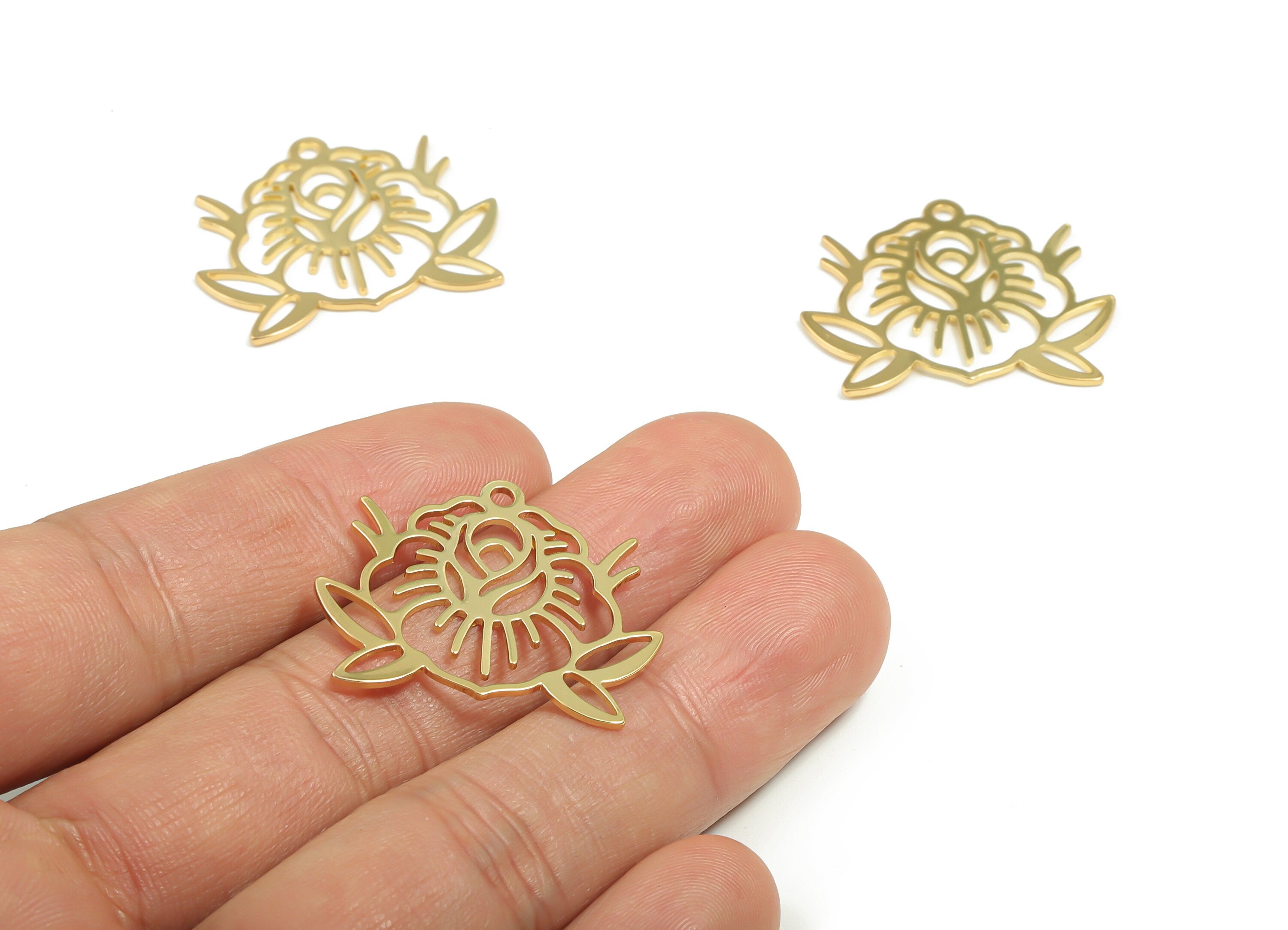 Brass Flower Sun Earring Charms - Gold Frog Pendant - Gold Tone Plated Brass - Jewelry Making Supplies - 29.88x24.35x0.86mm - PPZ0009G - DOMEDBAZAAR