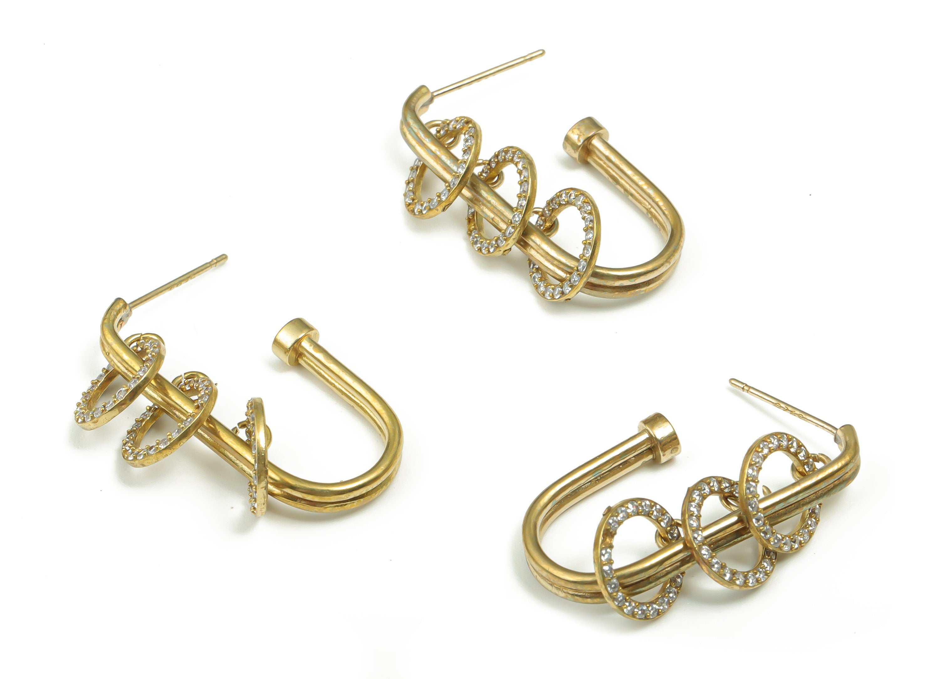 Brass Circle Earring Stud With Zircons - Raw Brass C Hoop Post - Brass Stud - Jewelry Making Supplies - 28.55x16.36x1.39mm - PP4902 - DOMEDBAZAAR