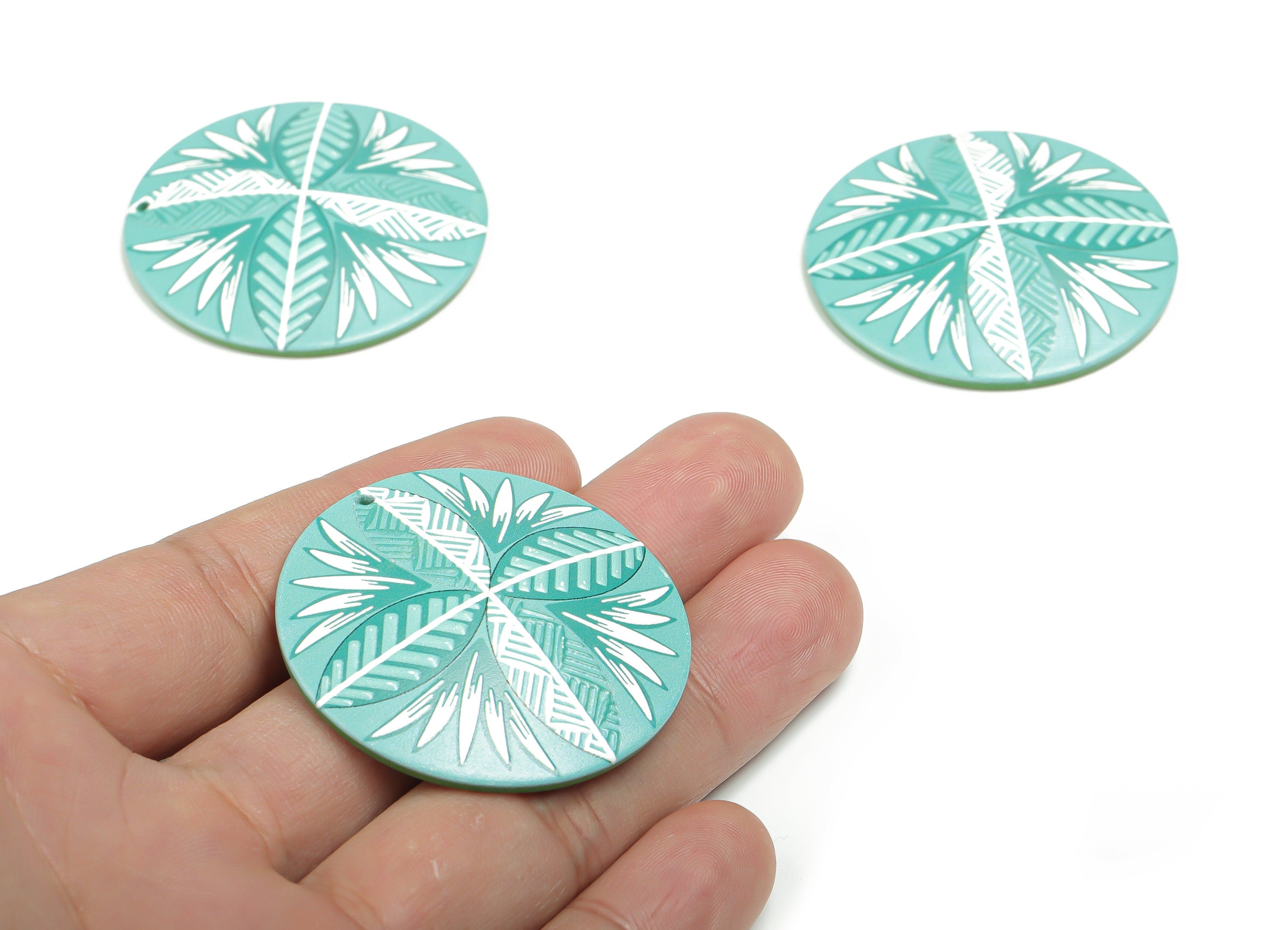 Acrylic Round Leaves Earring Charms - Acrylic Leaves Circle Pendant - Jewelry Making Supplies - 42.35x42.35x2.44mm - AC2361 - DOMEDBAZAAR