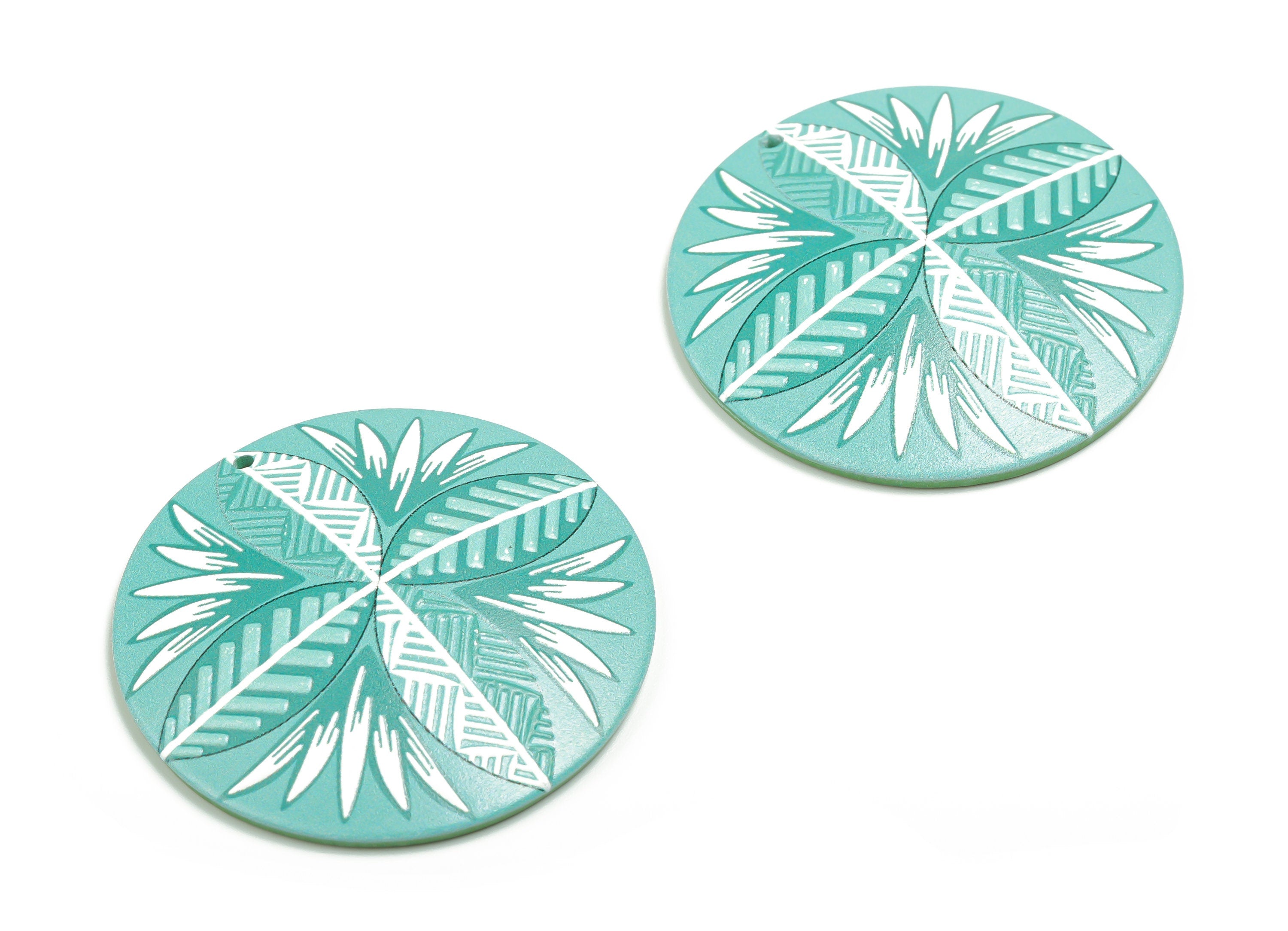 Acrylic Round Leaves Earring Charms - Acrylic Leaves Circle Pendant - Jewelry Making Supplies - 42.35x42.35x2.44mm - AC2361 - DOMEDBAZAAR