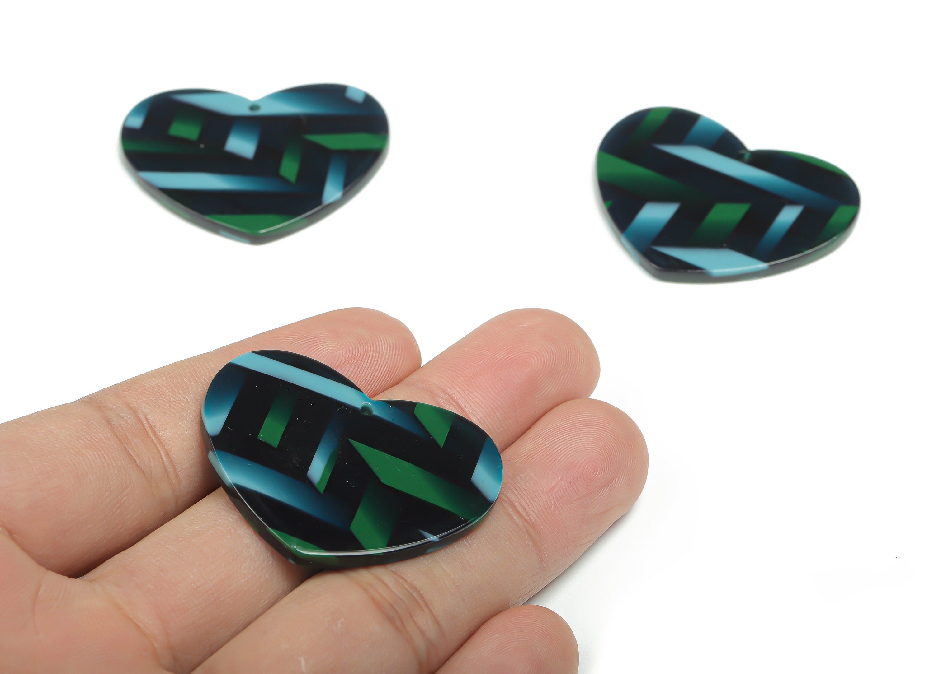 Acetate Heart Earring Charms - Acetate Heart Pendant - Jewelry Making Supplies - 38.73x31.04x2.65mm - AC2360 - DOMEDBAZAAR