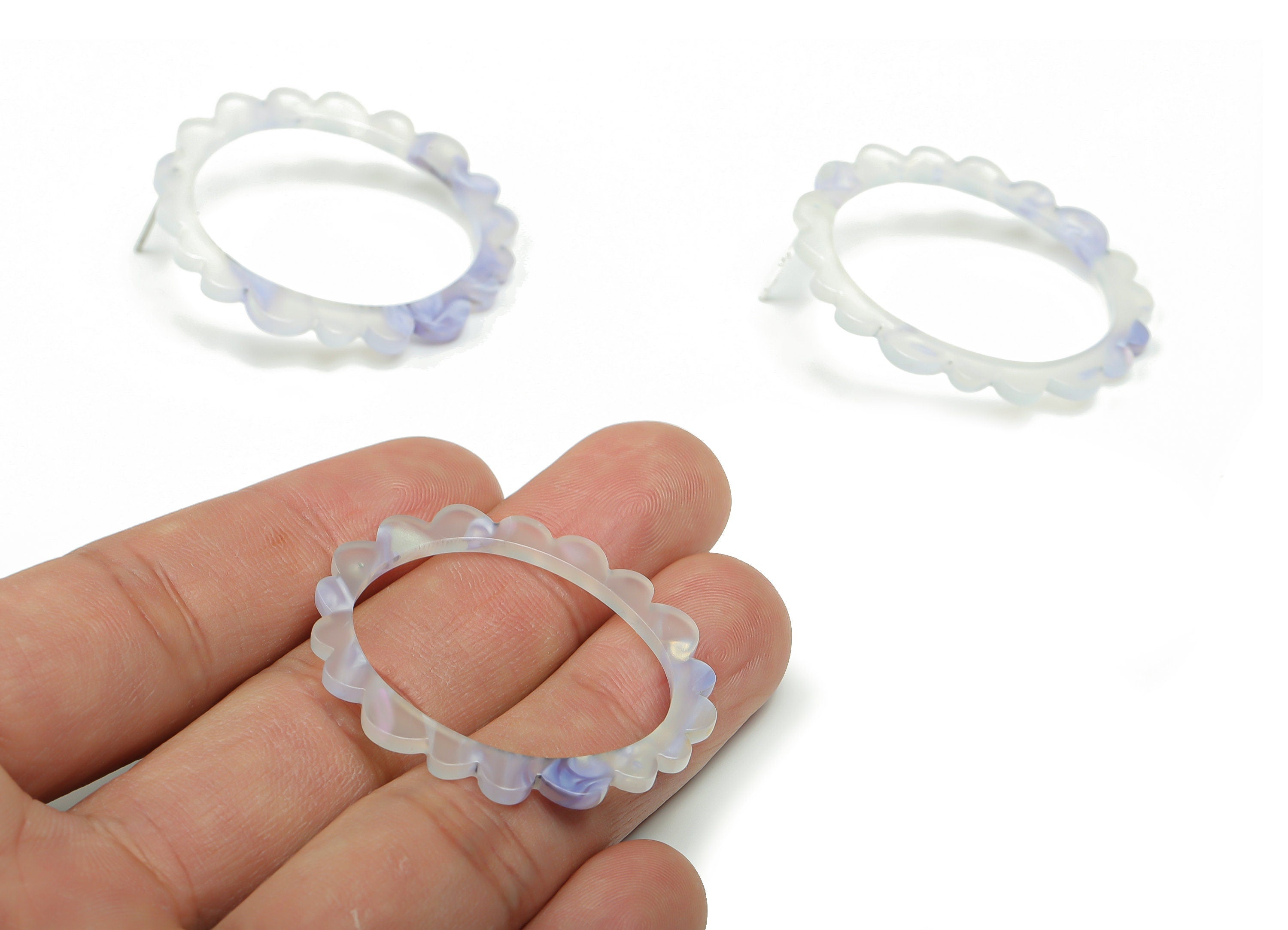 Acrylic Wave Oval Earring Post - Acrylic Flower Hoop Stud - 316 Surgical Stainless Steel - Color Code: A594 - 39.66x34.5x2.6mm - AC2359-A594 - DOMEDBAZAAR